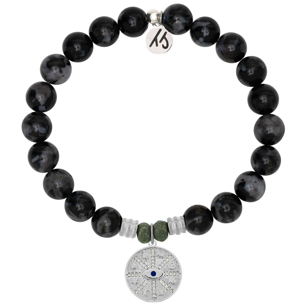 Indigo Gabbro Stone Bracelet with Protection Sterling Silver Charm