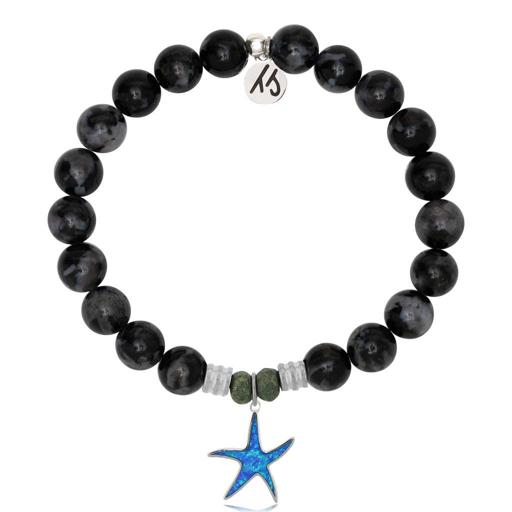 Indigo Gabbro Stone Bracelet with Star of the Sea Sterling Silver Charm