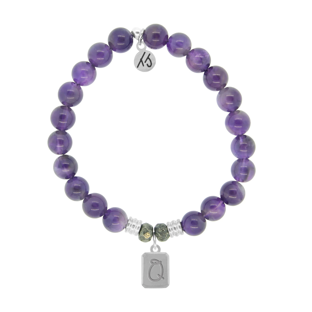Initially Your's Amethyst Stone Bracelet with Letter Q Sterling Silver Charm