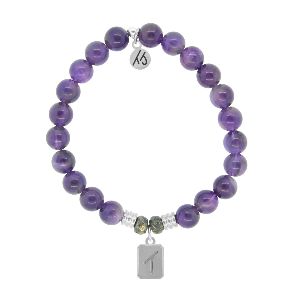 Initially Your's Amethyst Stone Bracelet with Letter T Sterling Silver Charm