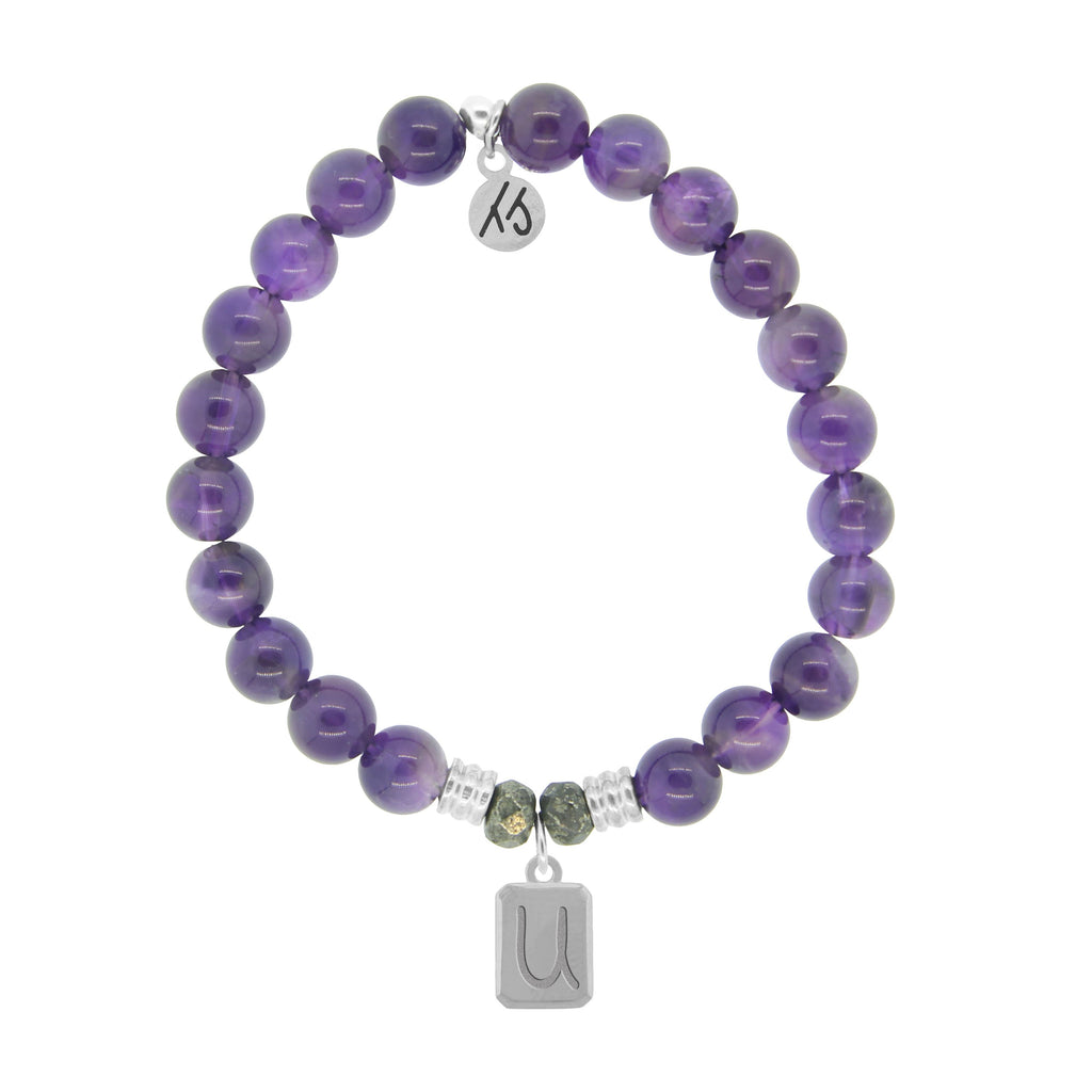 Initially Your's Amethyst Stone Bracelet with Letter U Sterling Silver Charm