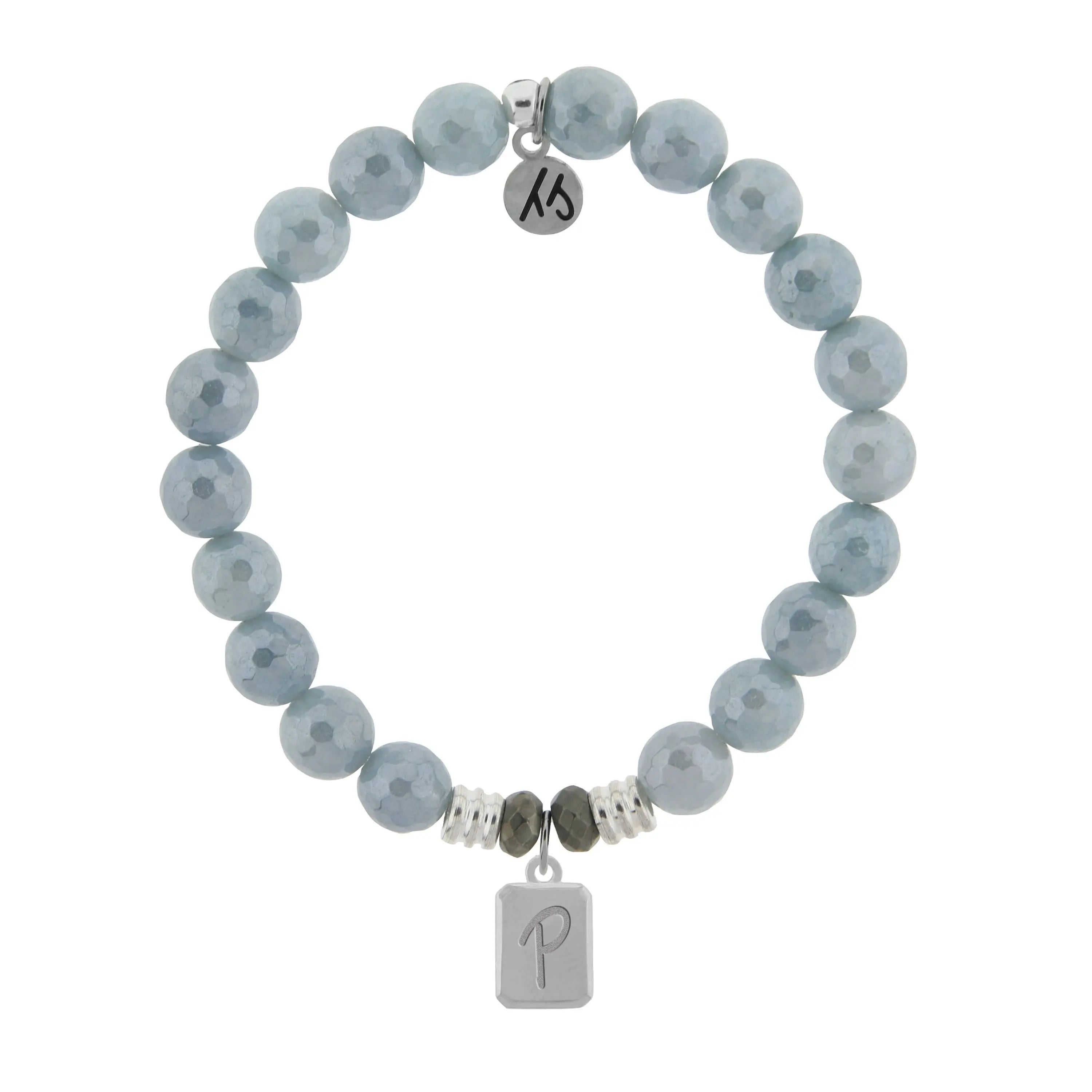 Initially Your's Blue Quartzite Gemstone Bracelet with Letter P Sterling Silver Charm Tiffany Jazelle