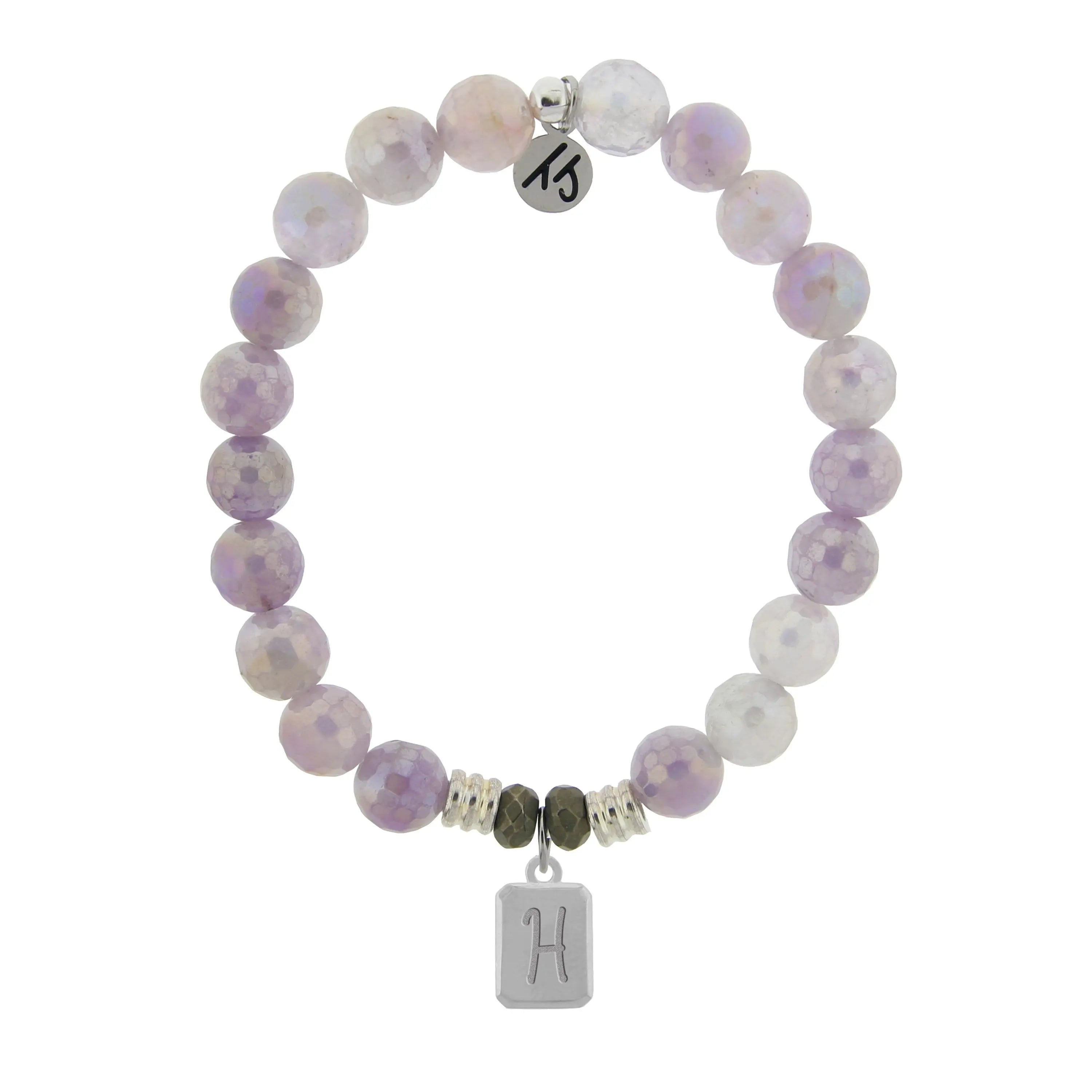 Initially Your's Mauve Jade Stone Bracelet with Letter H Sterling Silver Charm