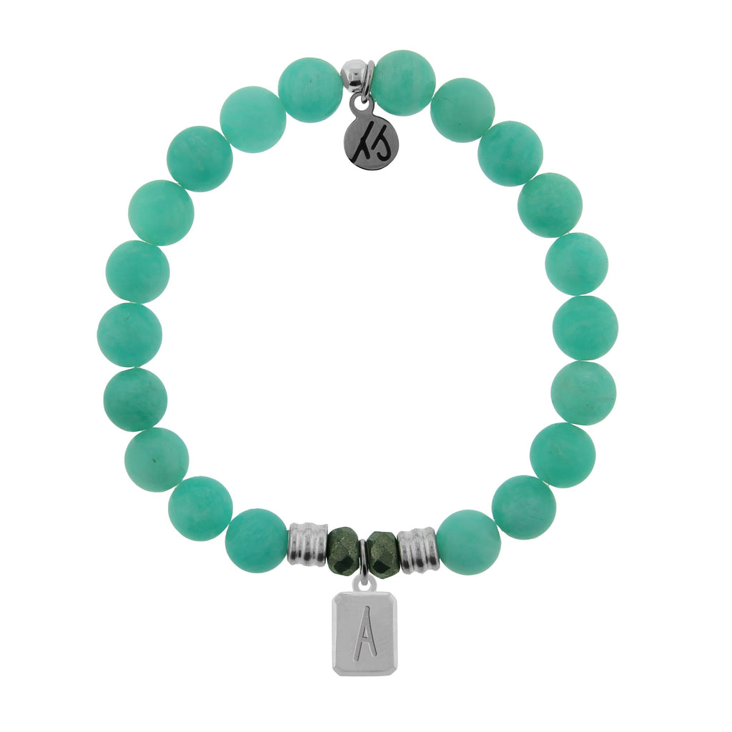 Initially Your's Peruvian Amazonite Stone Bracelet with Letter A Sterling Silver Charm