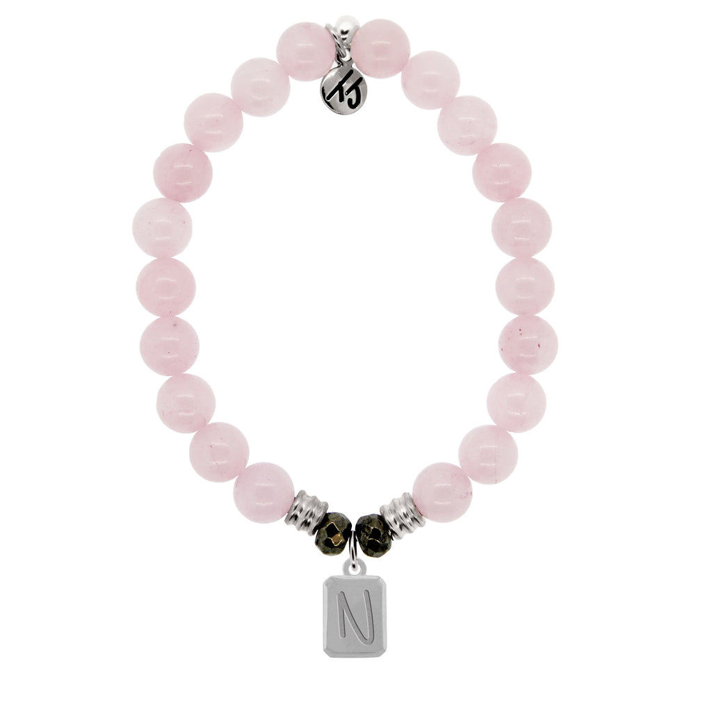 Initially Your's Rose Quartz Bracelet with Letter N Sterling Silver Charm