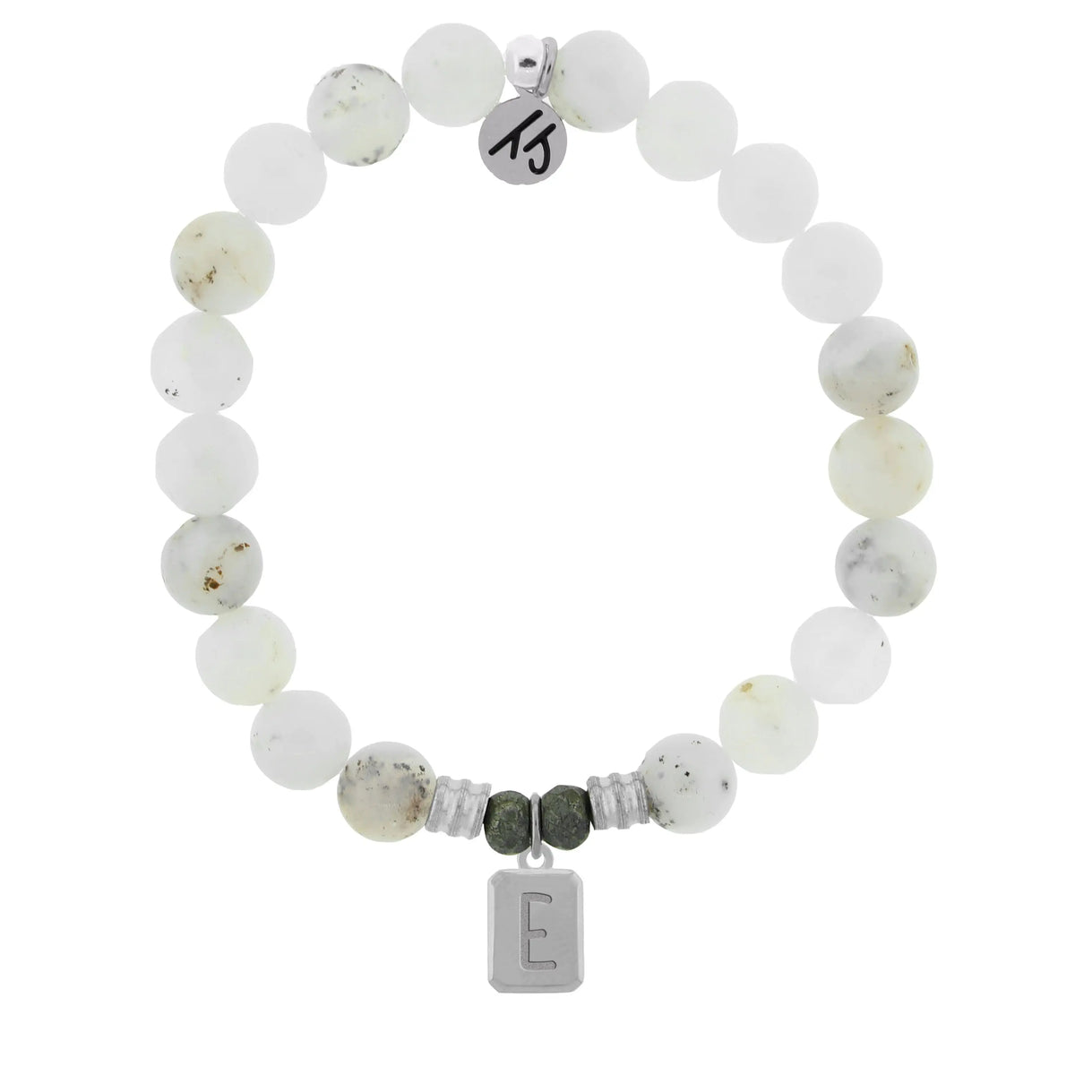 Initially Your's White Chalcedony Bracelet with Letter E Sterling Silver Charm