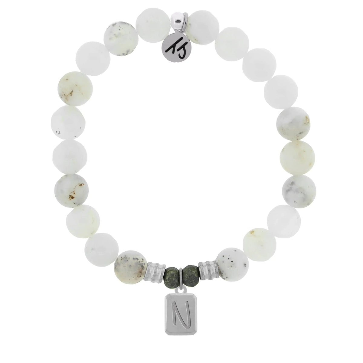 Initially Your's White Chalcedony Bracelet with Letter N Sterling Silver Charm