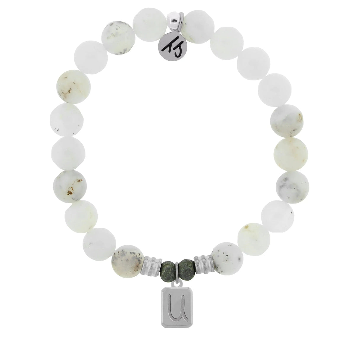 Initially Your's White Chalcedony Bracelet with Letter U Sterling Silver Charm