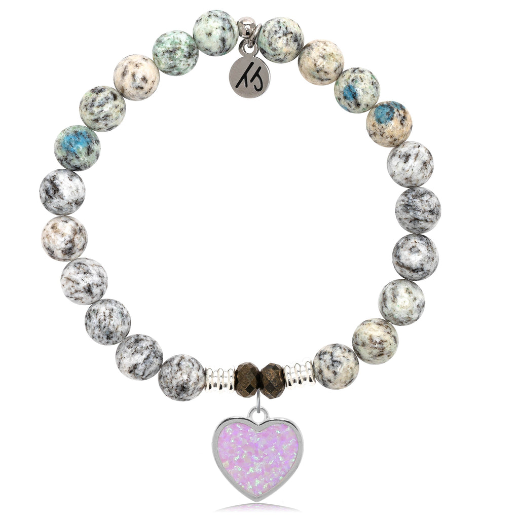 K2 Stone Bracelet with Pink Opal Heart Sterling Silver Charm
