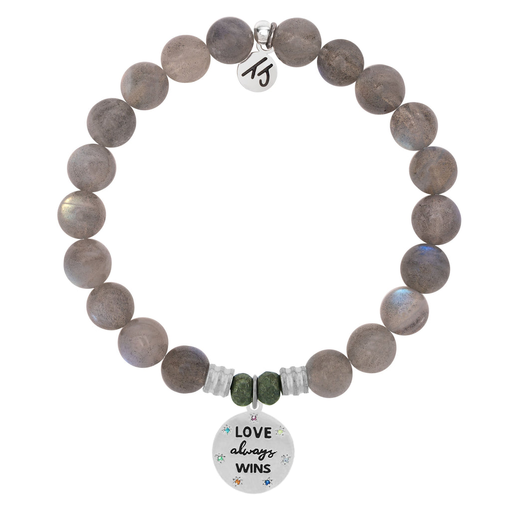 Labradorite Stone Bracelet with Love Always Wins Sterling Silver Charm