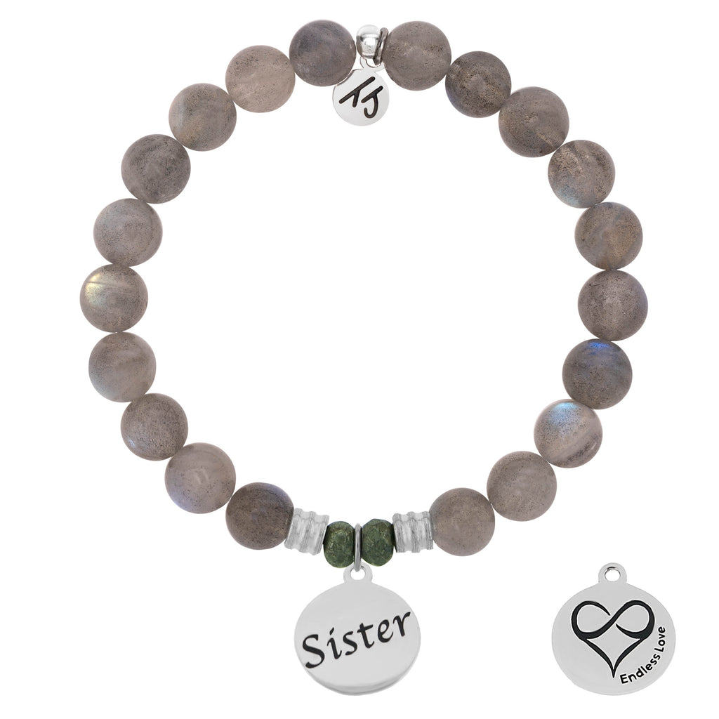 Labradorite Stone Bracelet with Sister Endless Love Sterling Silver Charm
