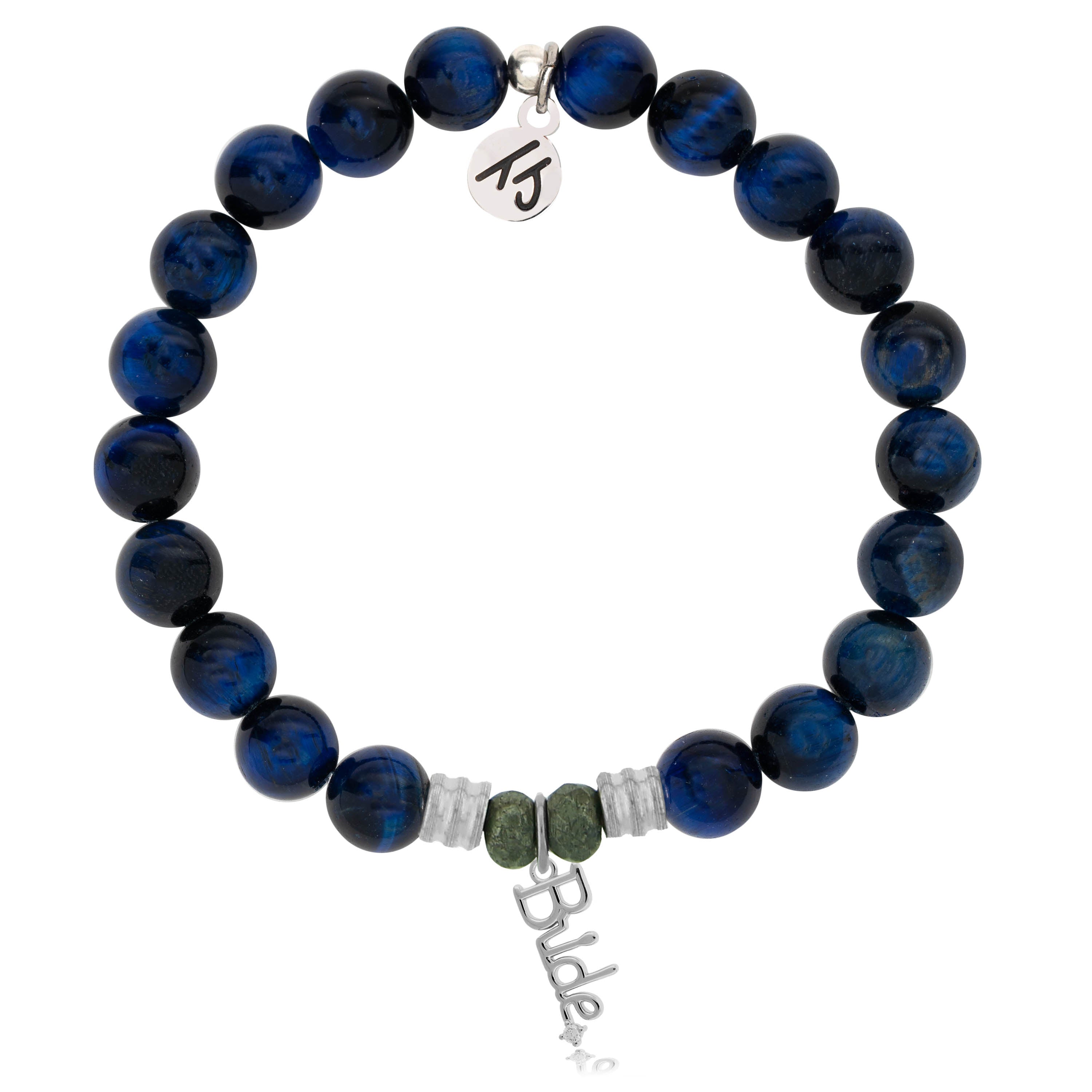 Lapis Tiger's Eye Stone Bracelet with Bride Sterling Silver Charm