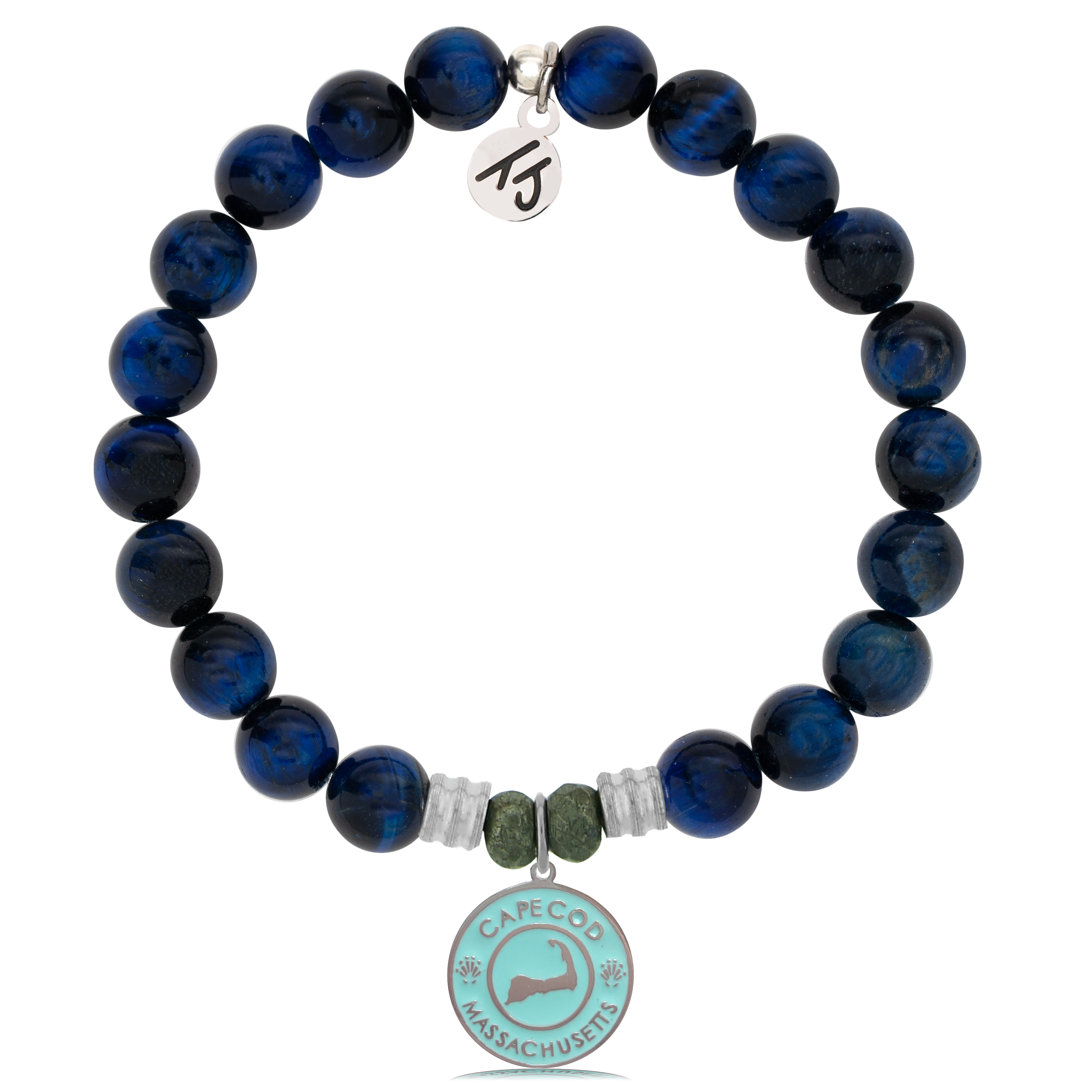 Lapis Tiger's Eye Stone Bracelet with Cape Cod Enamel Sterling Silver Charm