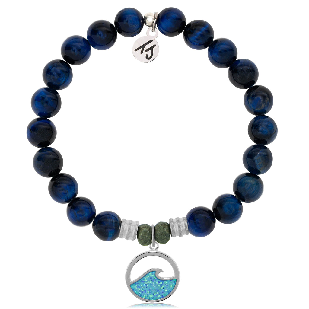 Lapis Tiger's eye Stone Bracelet with Deep as the Ocean Sterling Silver Charm