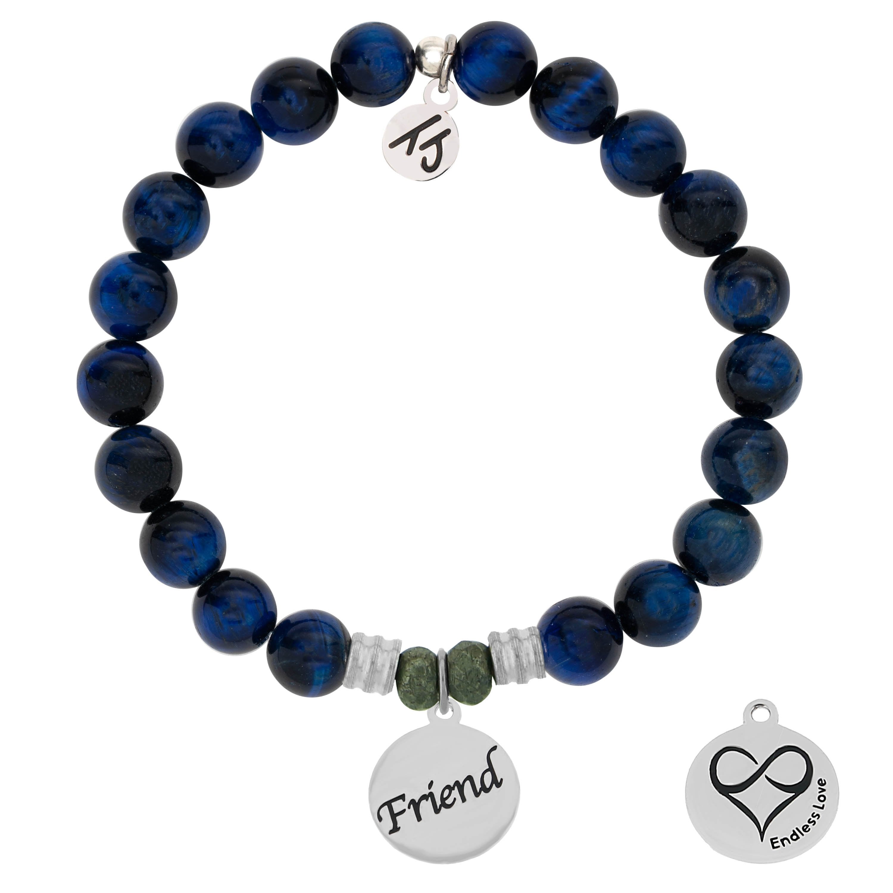 Lapis Tiger's Eye Stone Bracelet with Friend Endless Love Sterling Silver Charm