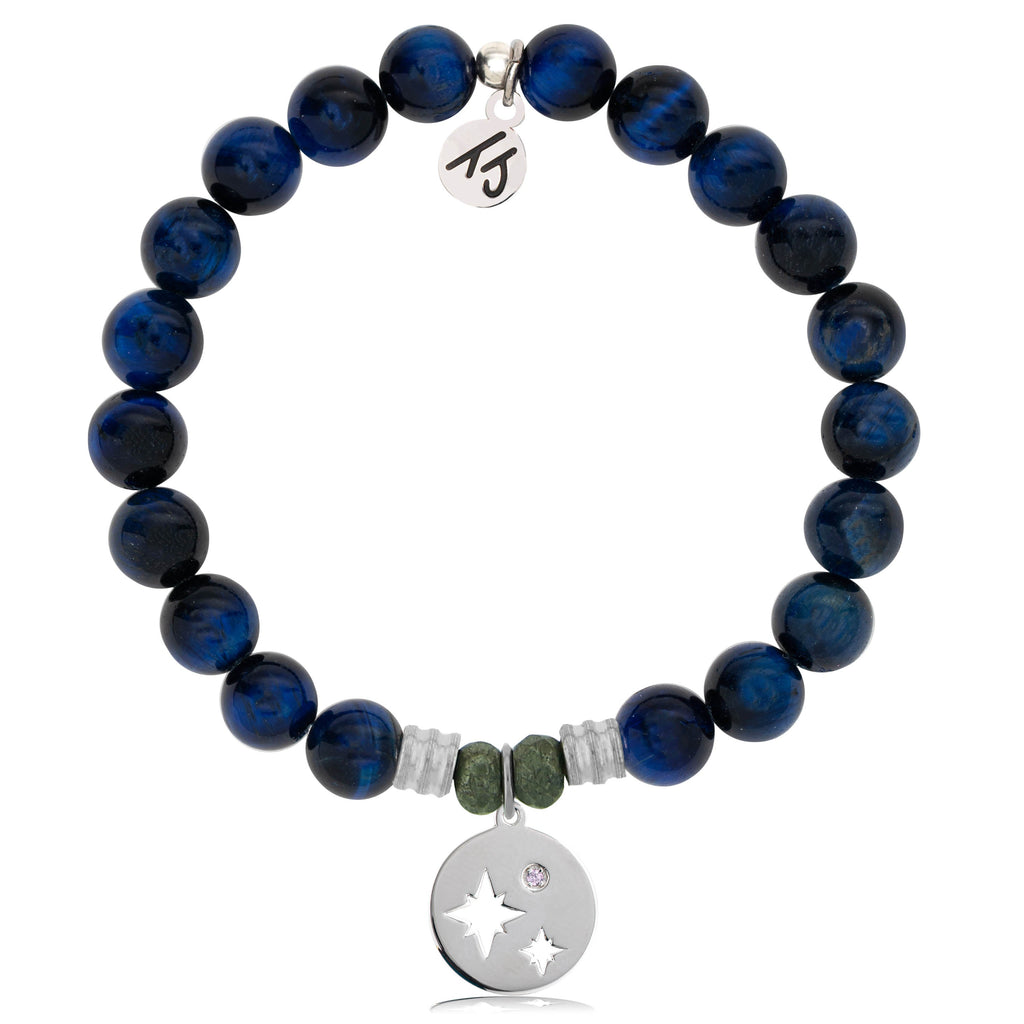Lapis Tiger's Eye Stone Bracelet with Mother Daughter Sterling Silver Charm