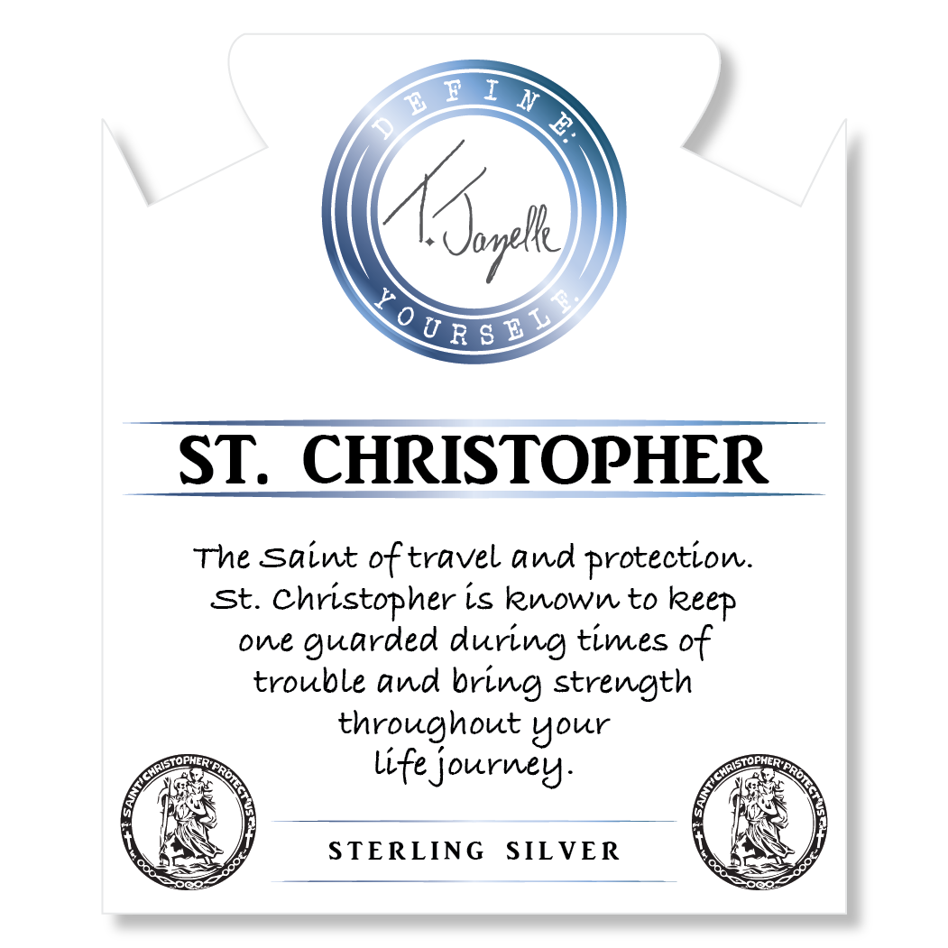 Larimar Stone Bracelet with Saint Christopher Sterling Silver Charm