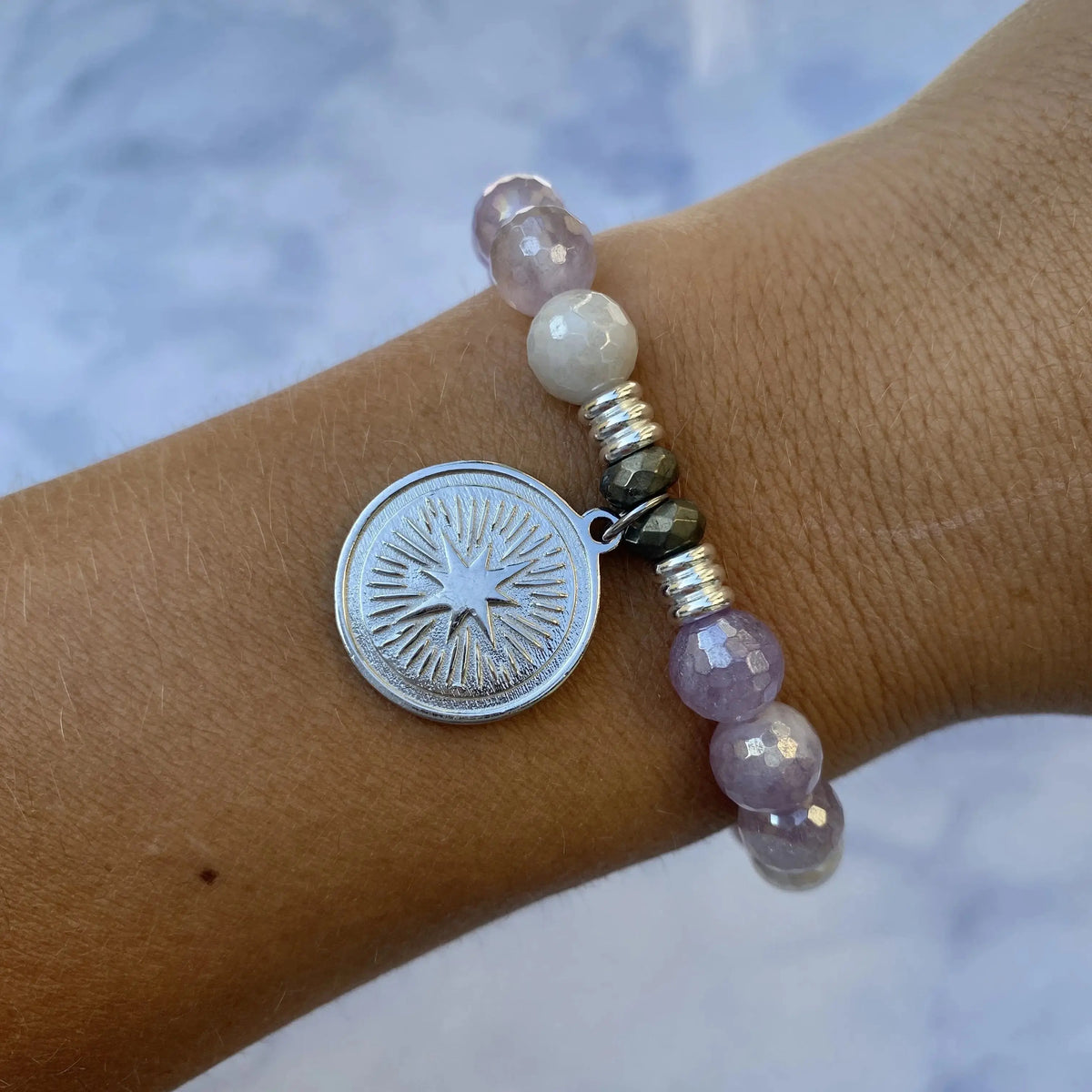 Mauve Jade Stone Bracelet with Guidance Sterling Silver Charm