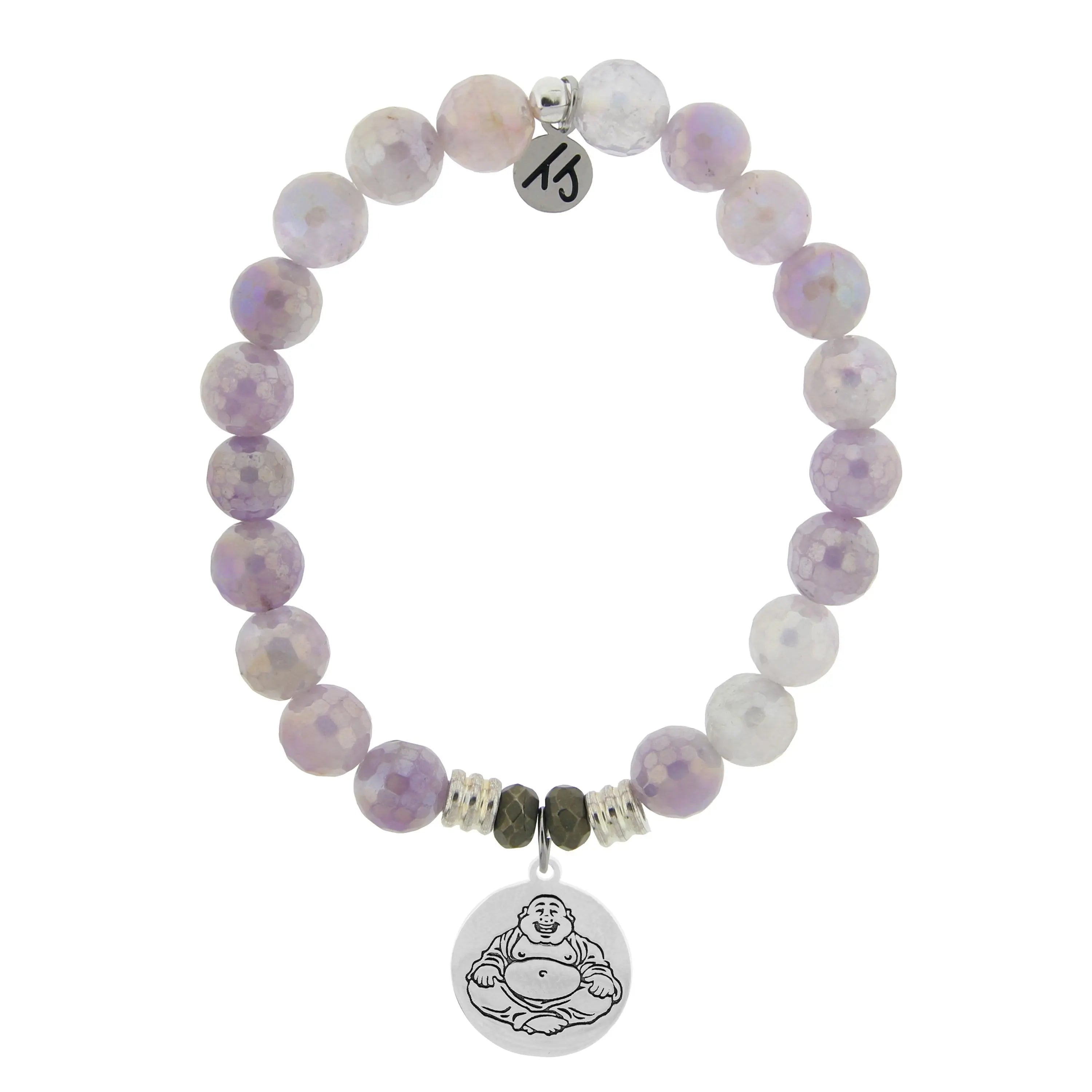Mauve Jade Stone Bracelet with Happy Buddha Sterling Silver Charm