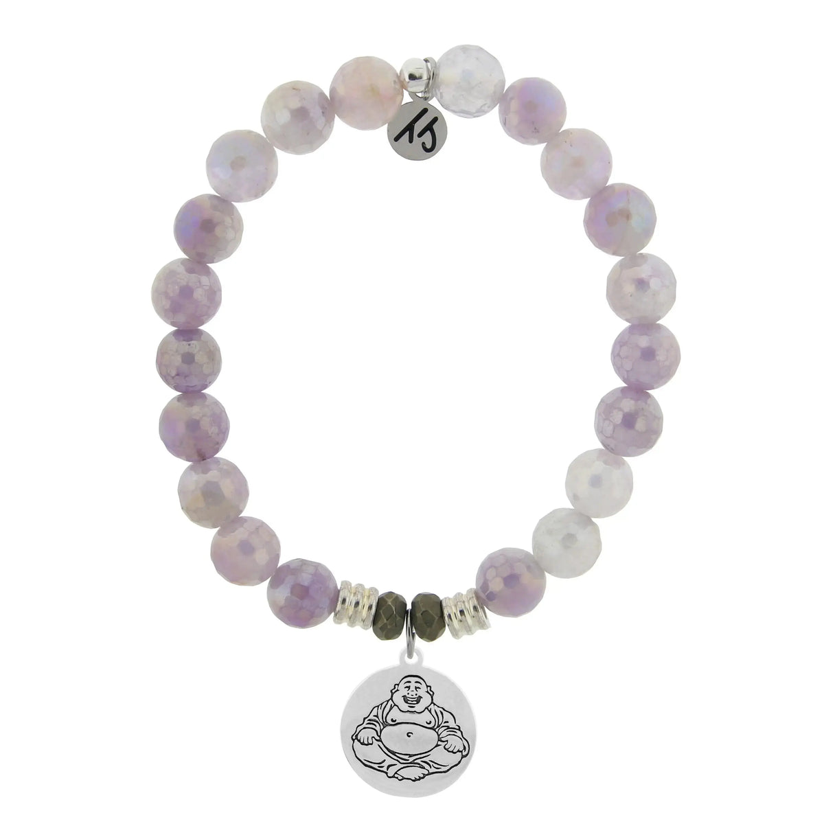 Mauve Jade Stone Bracelet with Happy Buddha Sterling Silver Charm
