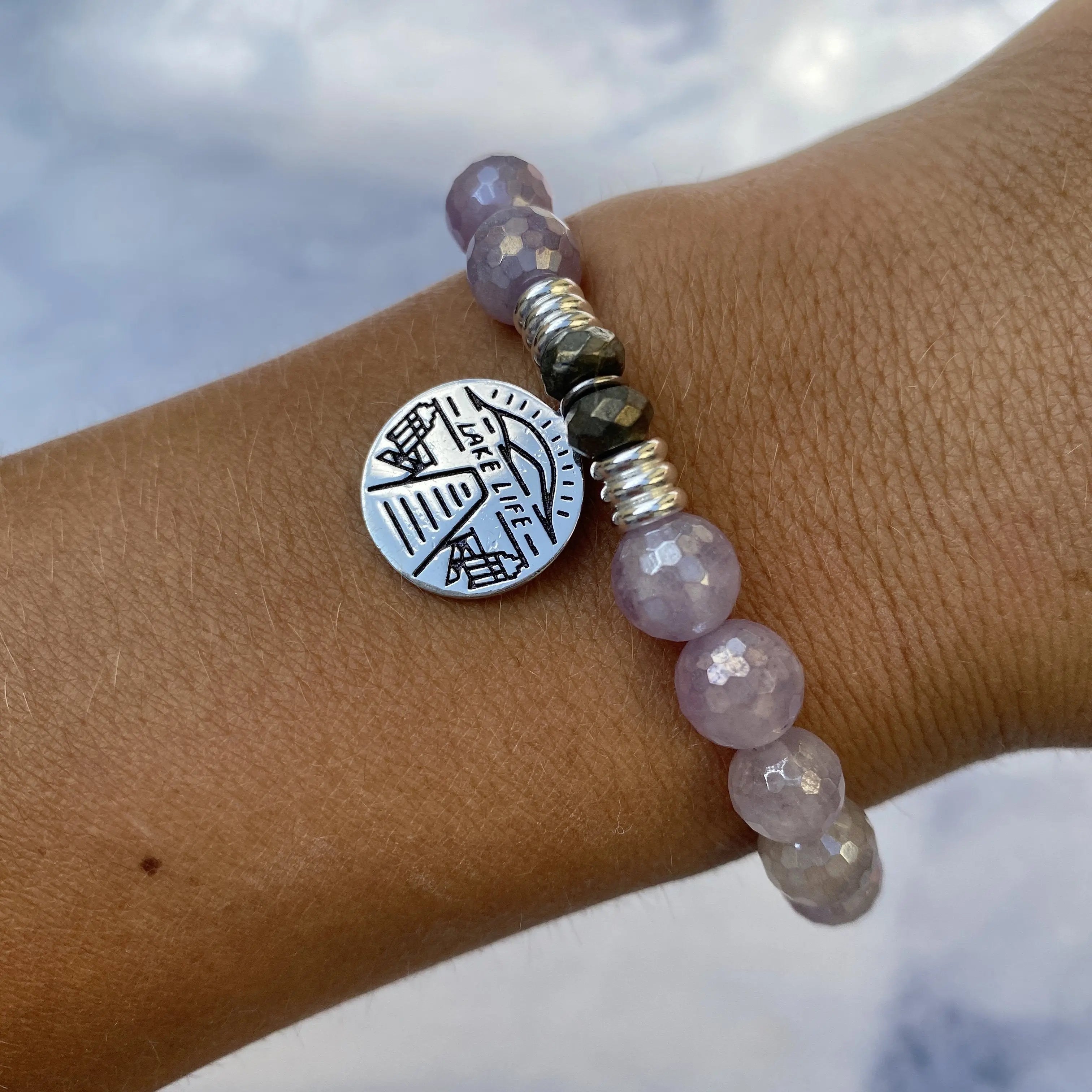 Mauve Jade Stone Bracelet with Lake Life Sterling Silver Charm