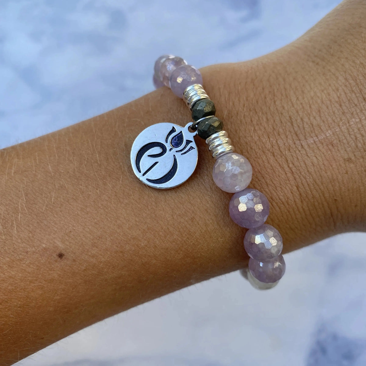 Mauve Jade Stone Bracelet with Parkinson's Awareness Sterling Silver Charm