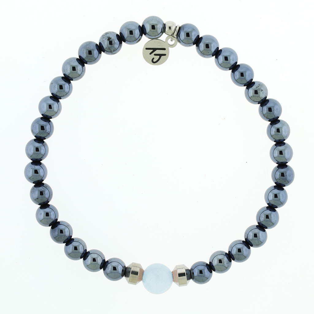 Men's Noble Father Son Bracelet Collection - Gunmetal Onyx with Blue Aquamarine Beaded Bracelet
