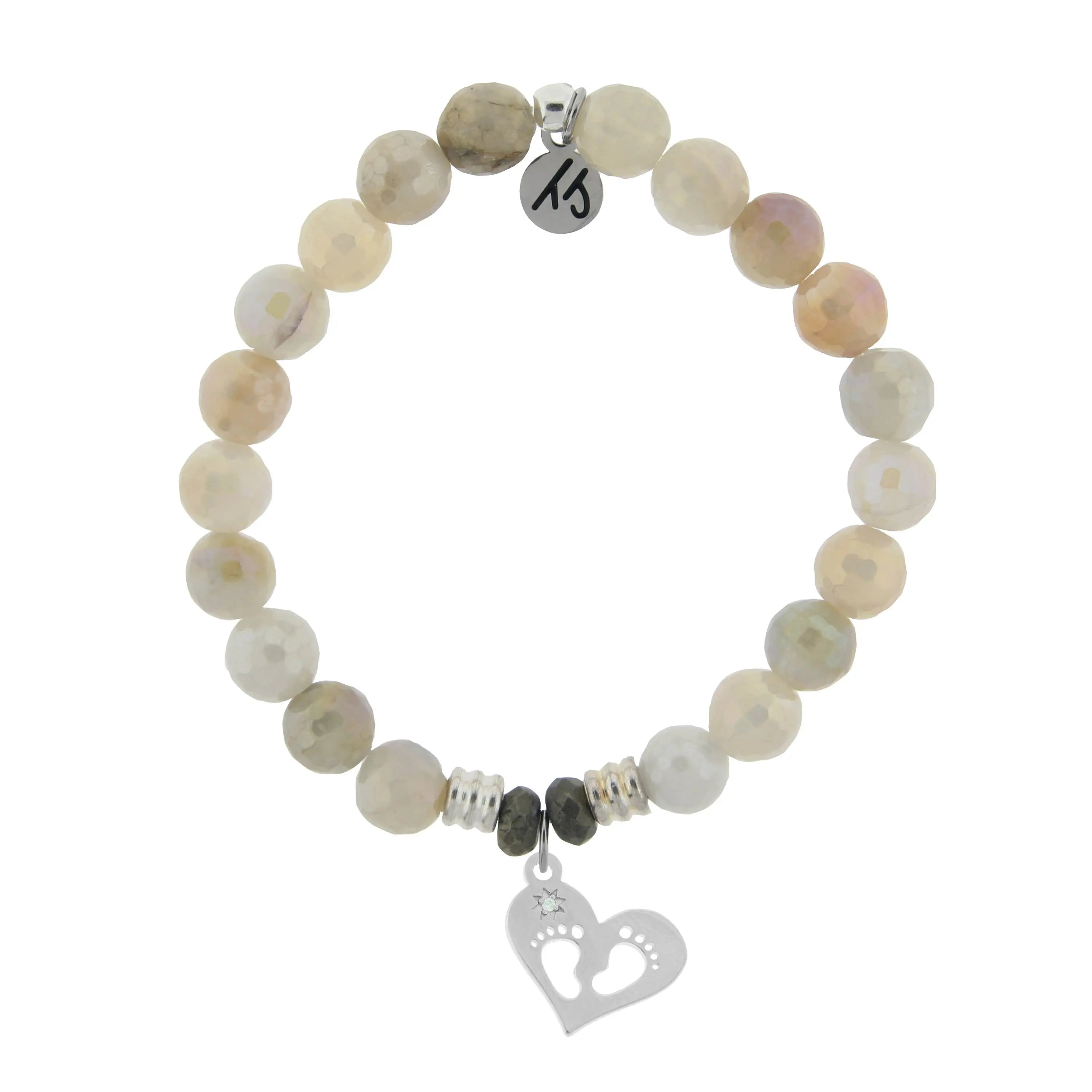 Moonstone Gemstone Bracelet with Baby Feet Sterling Silver Charm T. Jazelle