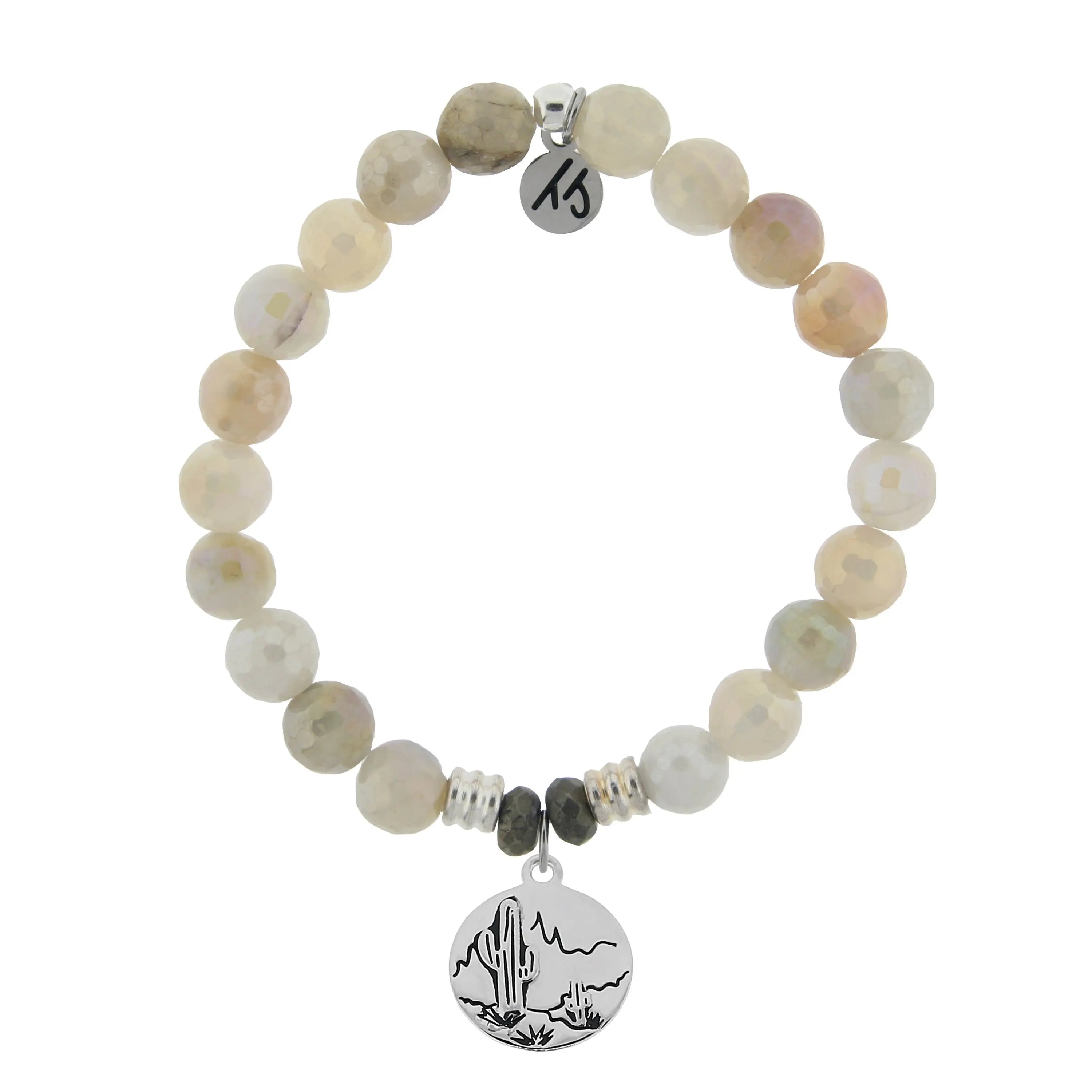 Moonstone Gemstone Bracelet with Cactus Sterling Silver Charm T. Jazelle