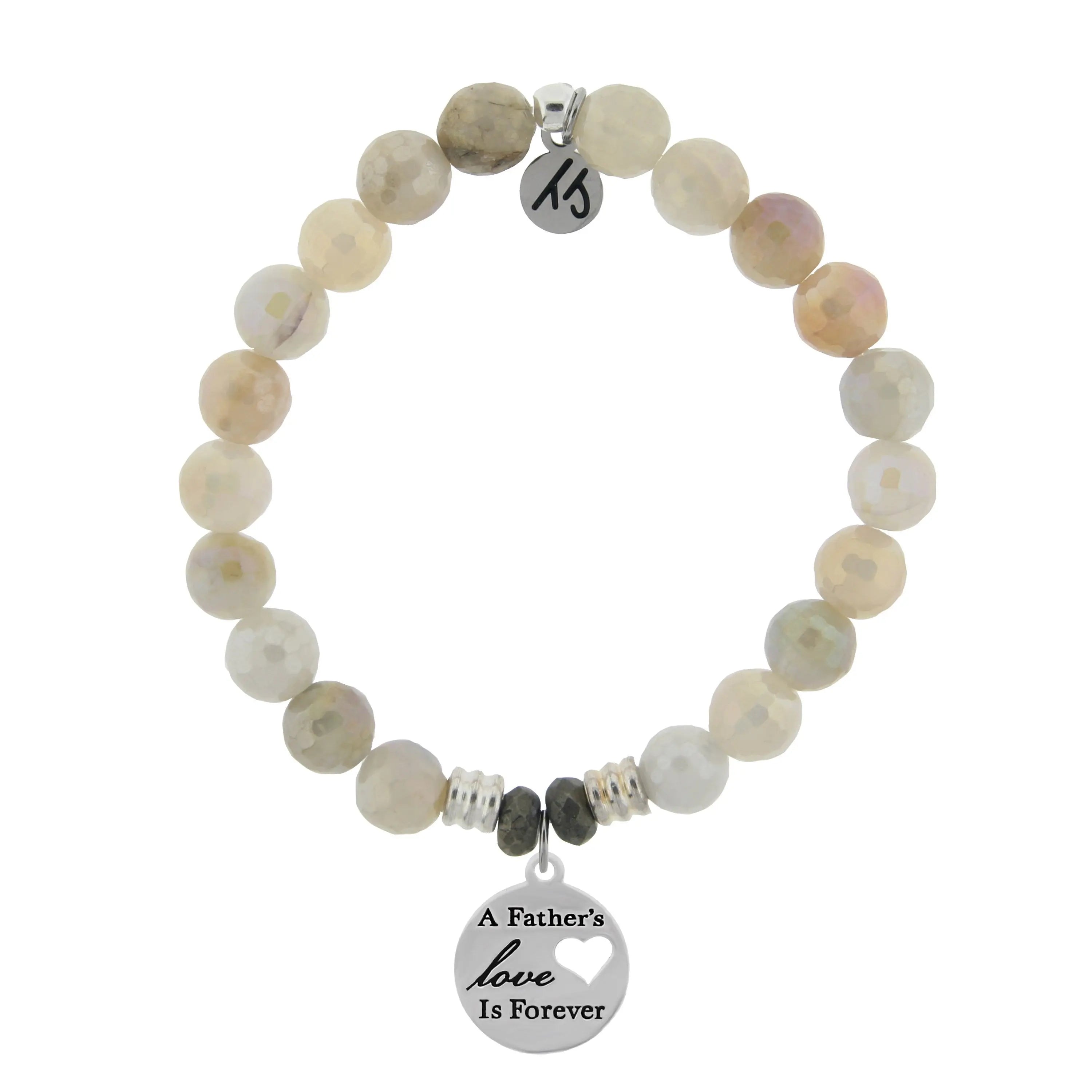 Moonstone Gemstone Bracelet with Fathers Love Sterling Silver Charm T. Jazelle