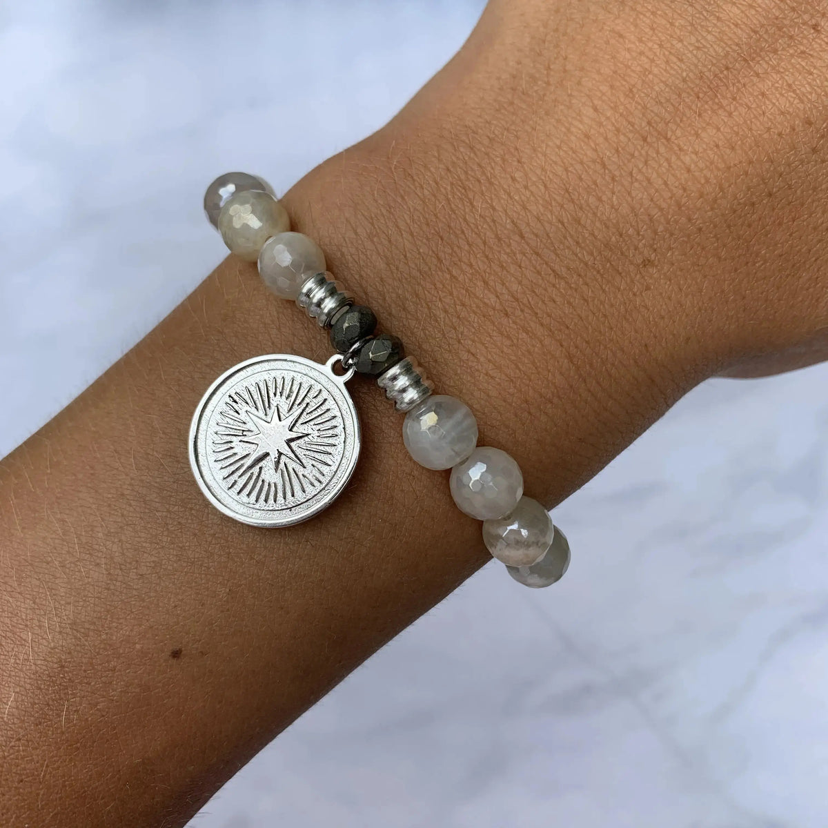 Moonstone Gemstone Bracelet with Guidance Sterling Silver Charm T. Jazelle