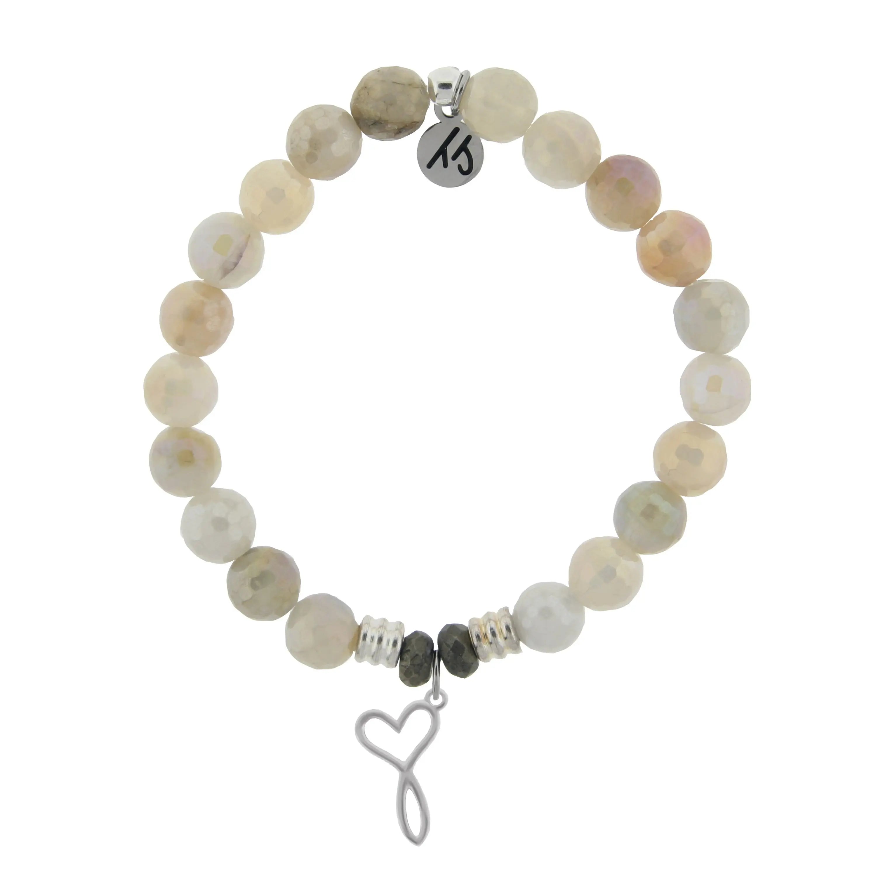 Moonstone Gemstone Bracelet with Infinity Heart Sterling Silver Charm T. Jazelle