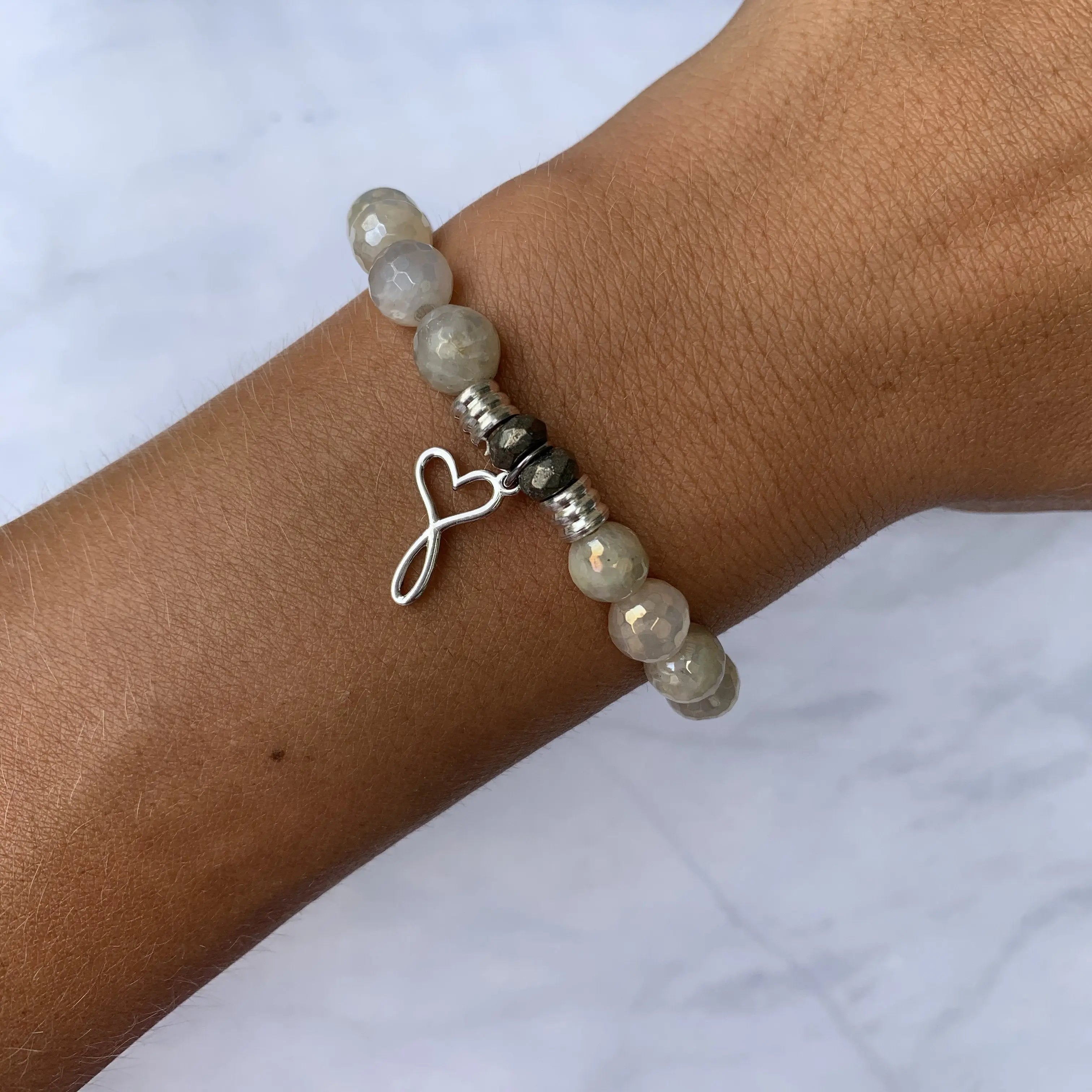 Moonstone Gemstone Bracelet with Infinity Heart Sterling Silver Charm T. Jazelle
