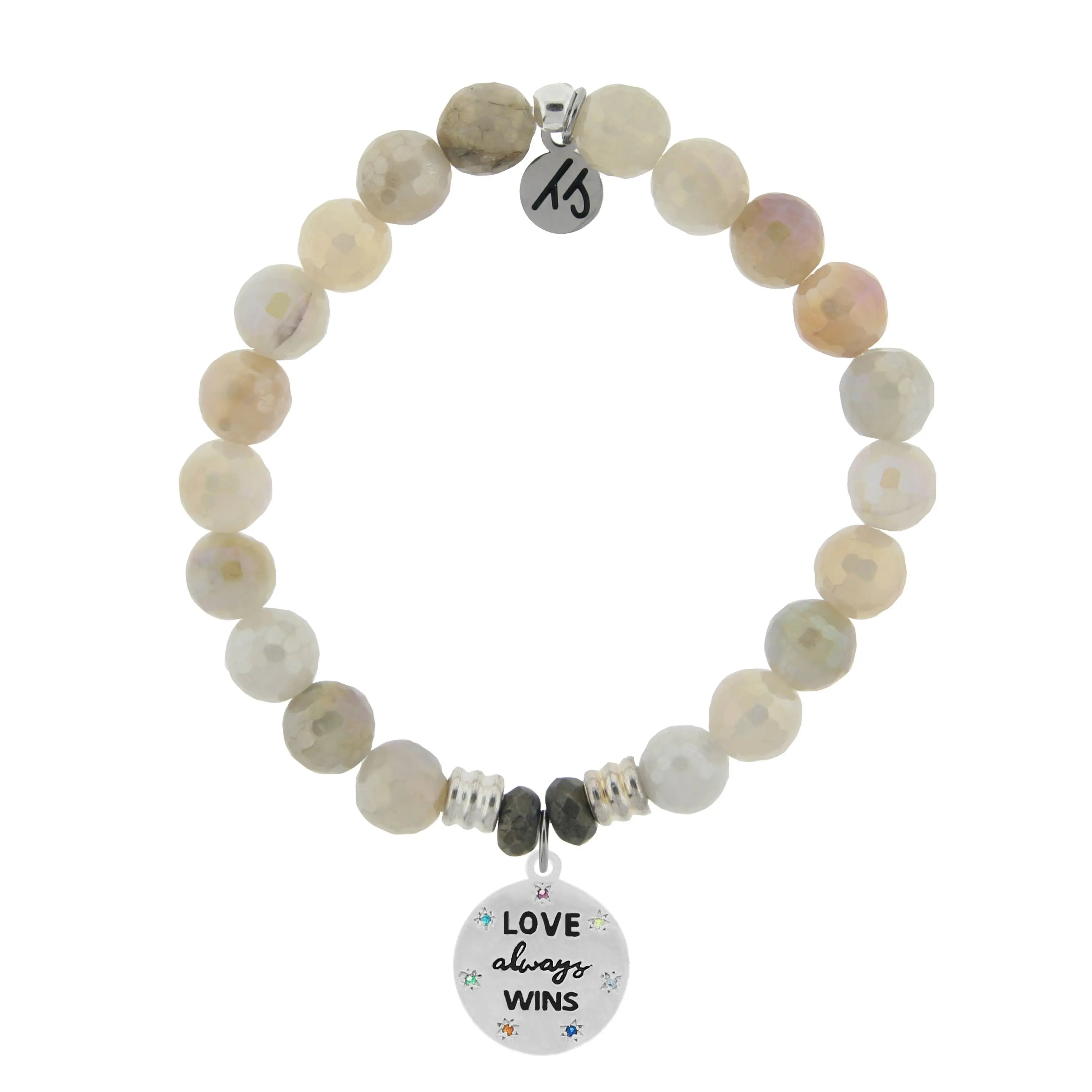 Moonstone Gemstone Bracelet with Love Always Wins Sterling Silver Charm T. Jazelle