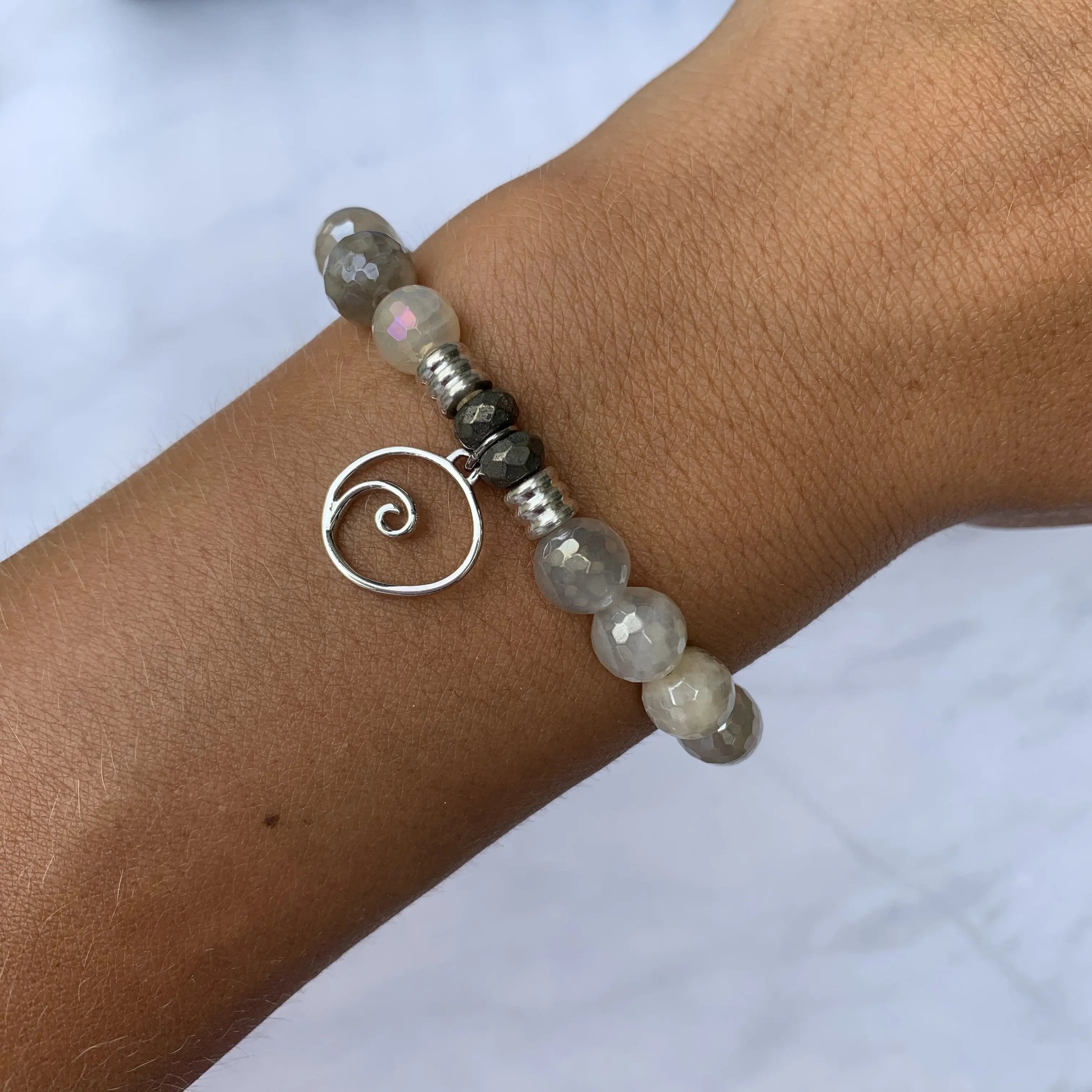Moonstone Gemstone Bracelet with Wave Sterling Silver Charm T. Jazelle