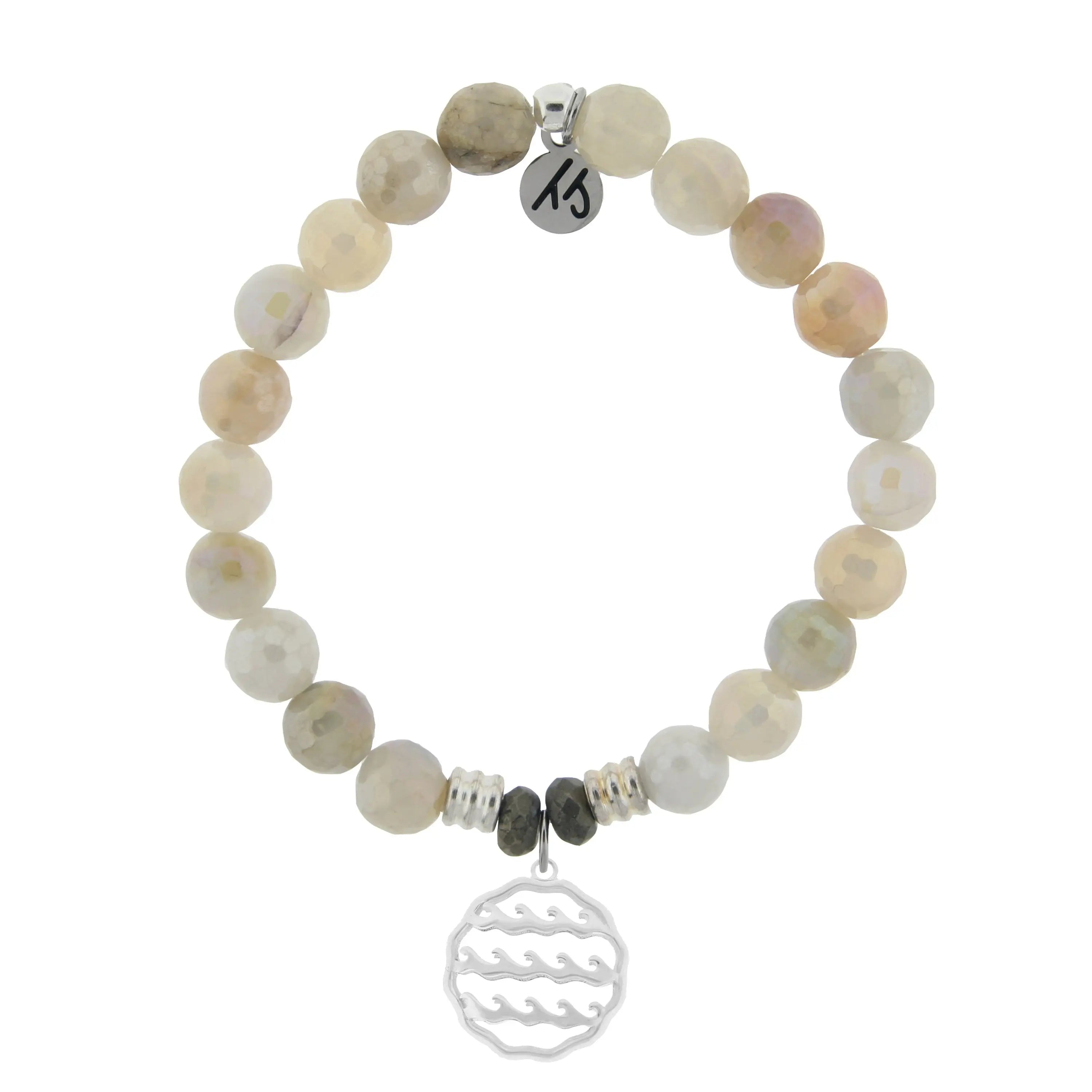 Moonstone Gemstone Bracelet with Waves of Life Sterling Silver Charm T. Jazelle