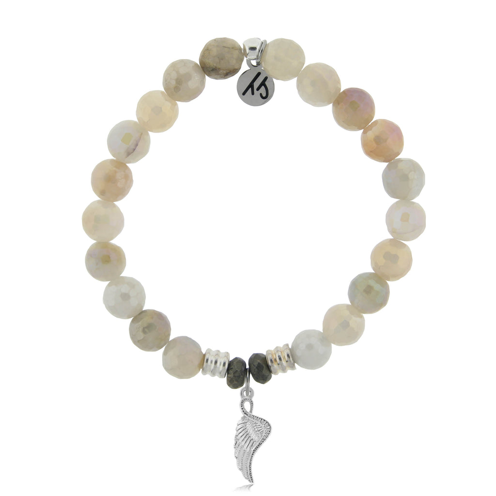 Moonstone Stone Bracelet with Angel Blessings Sterling Silver Charm