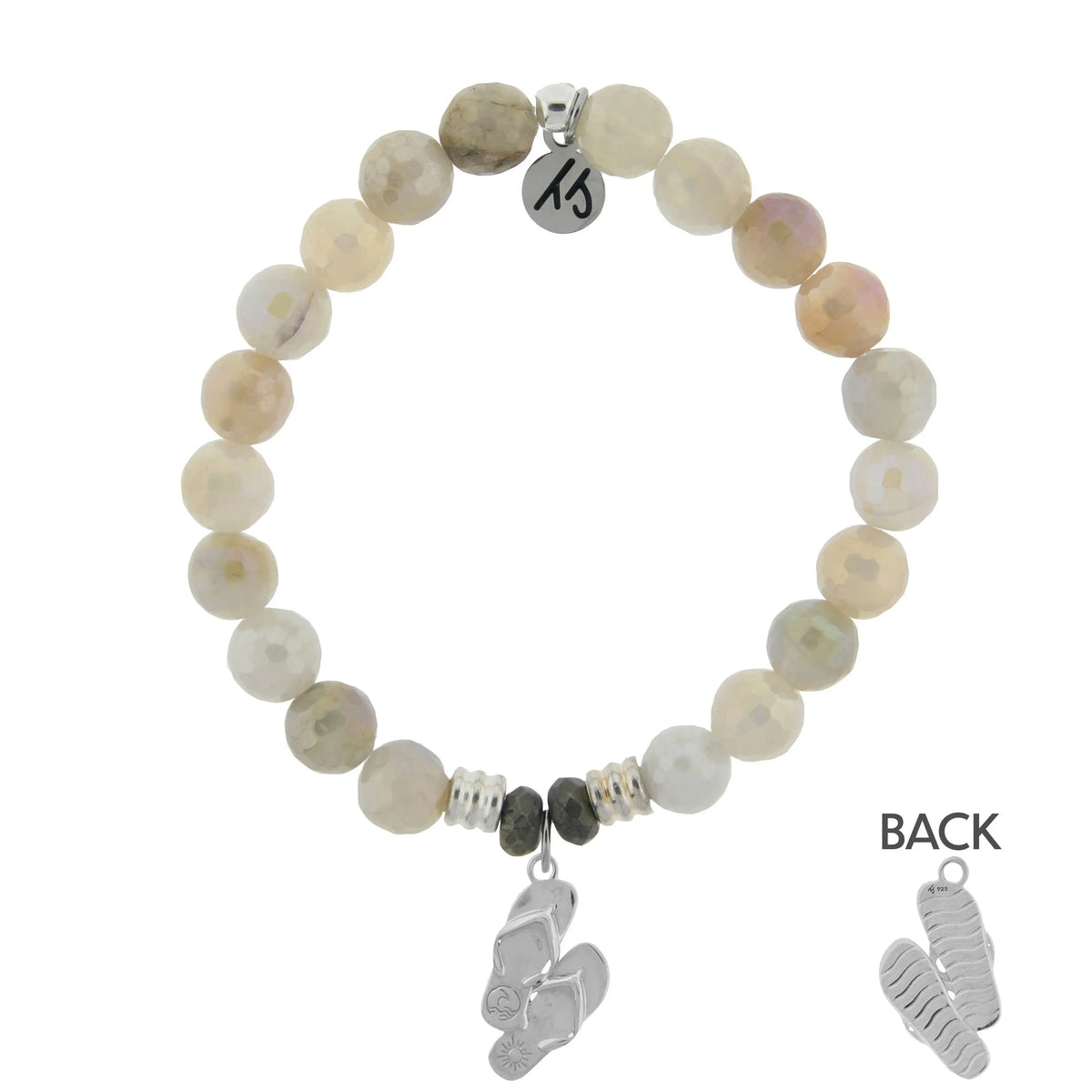 Moonstone Stone Bracelet with Flip Flop Sterling Silver Charm