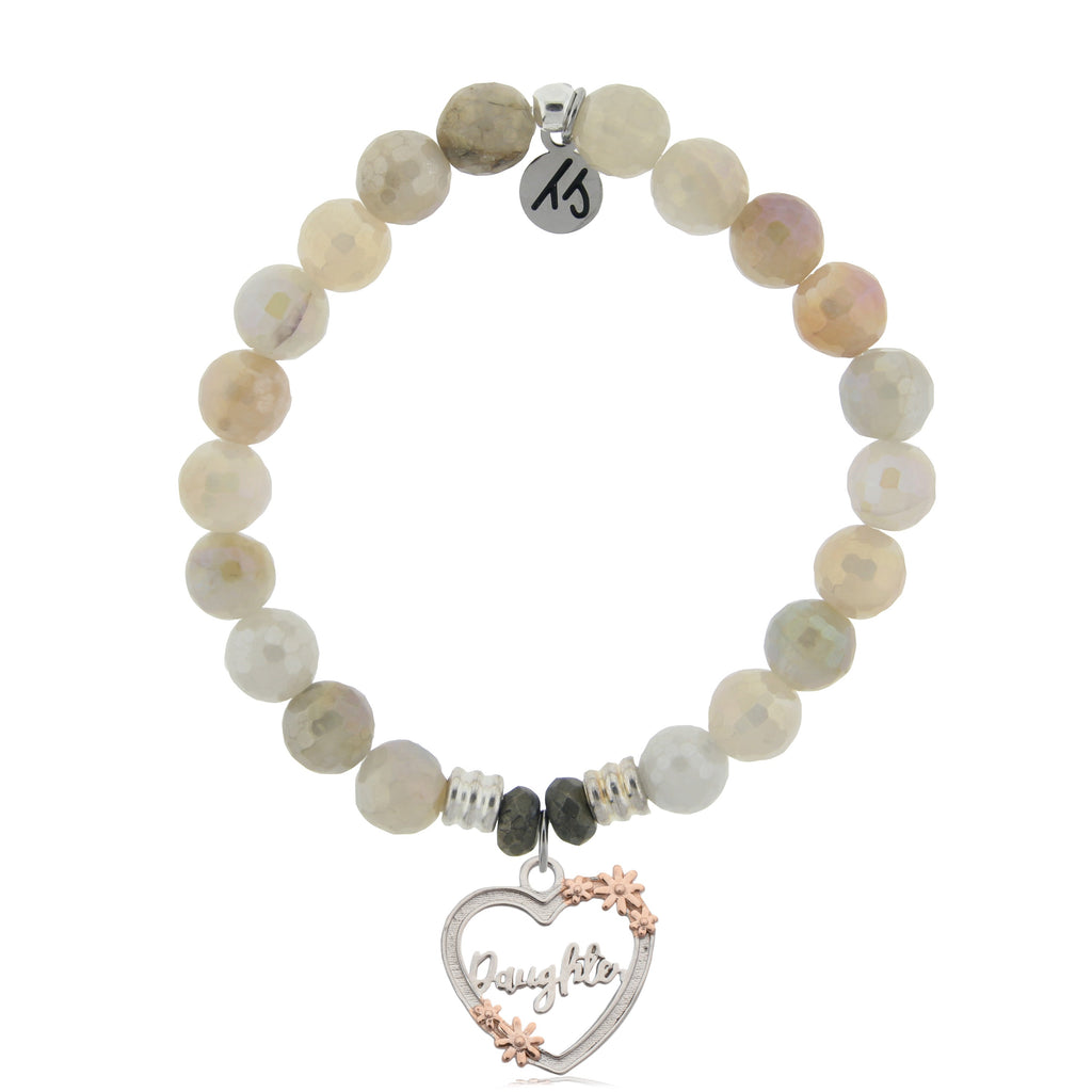 Moonstone Stone Bracelet with Heart Daughter Sterling Silver Charm