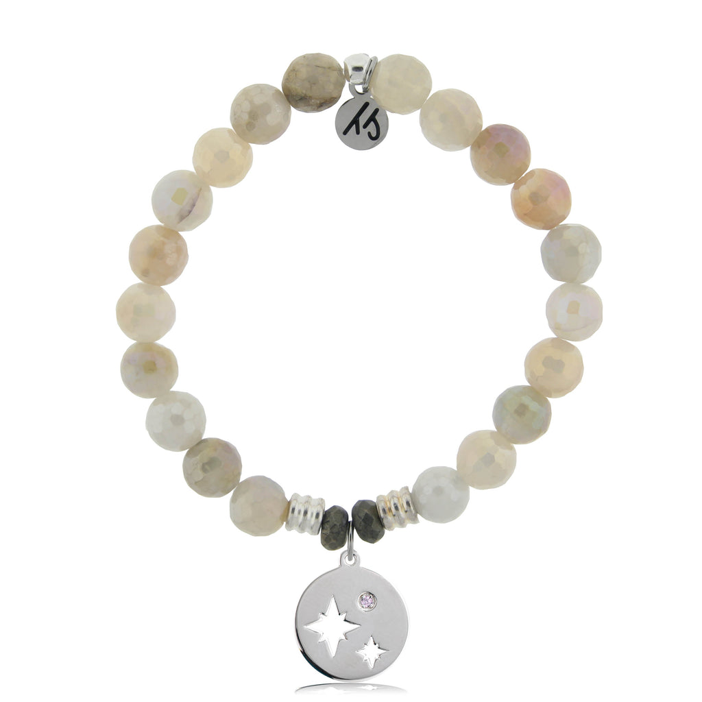 Moonstone Stone Bracelet with Mother Daughter Sterling Silver Charm