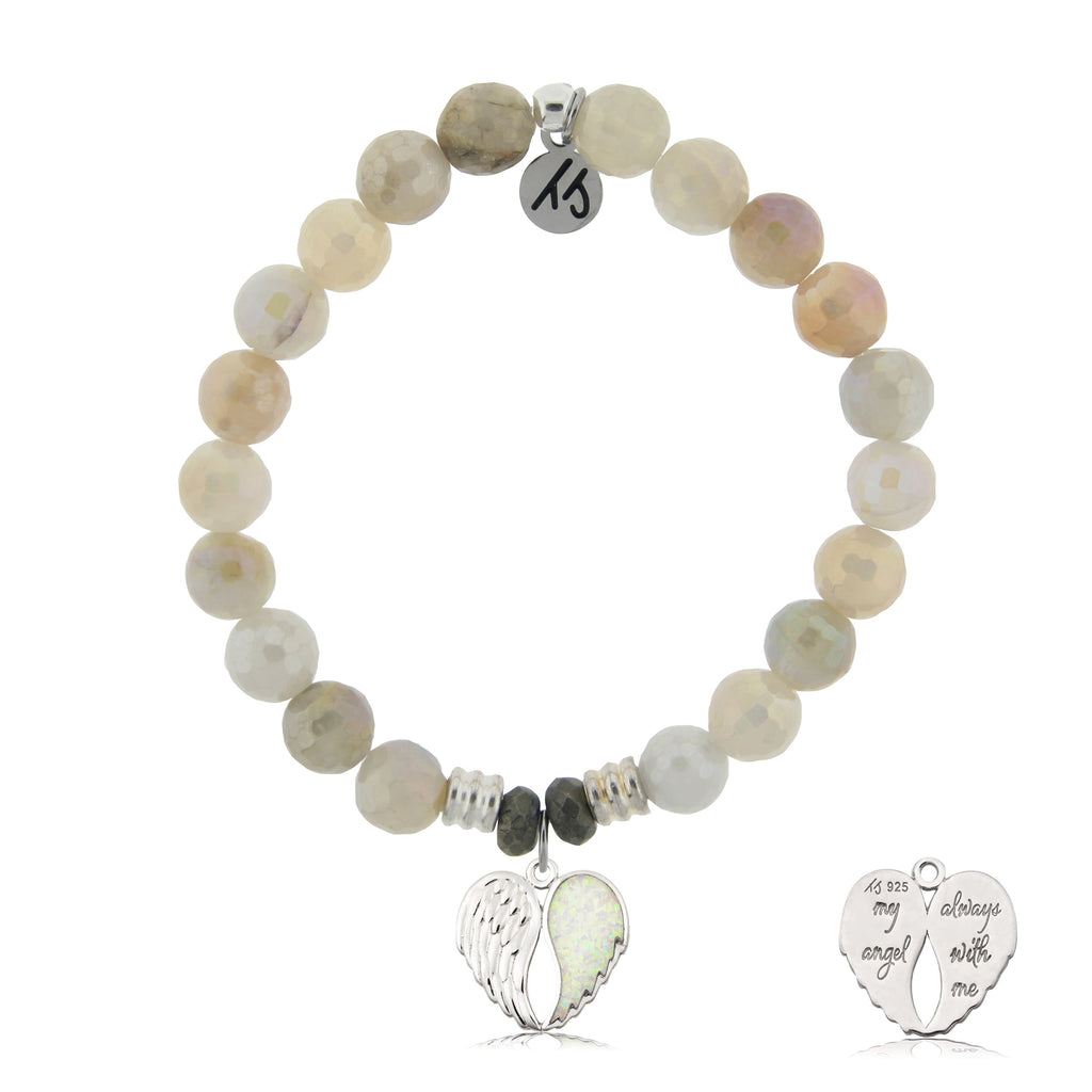 Moonstone Stone Bracelet with My Angel Sterling Silver Charm