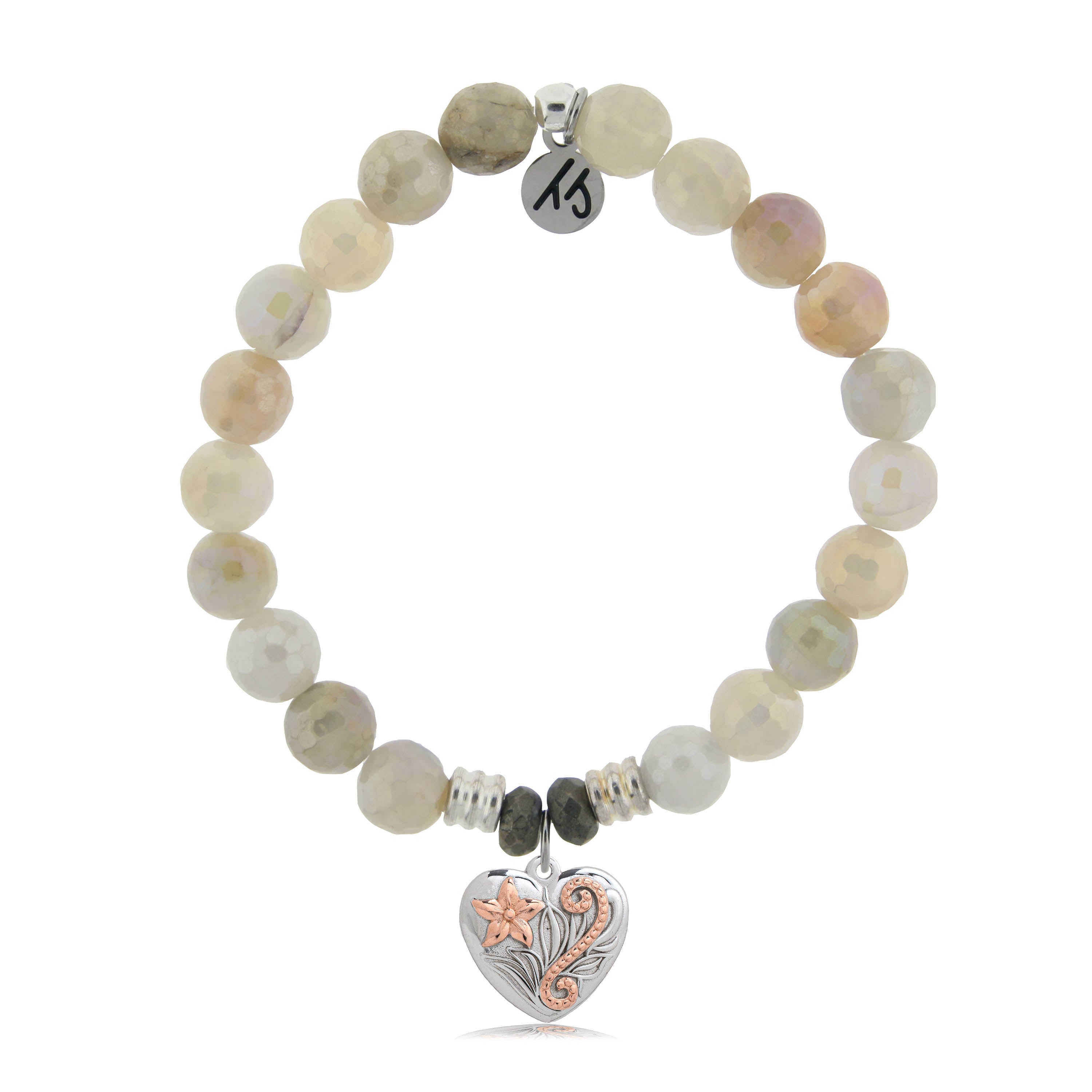 Moonstone Stone Bracelet with Renewal Heart Sterling Silver Charm