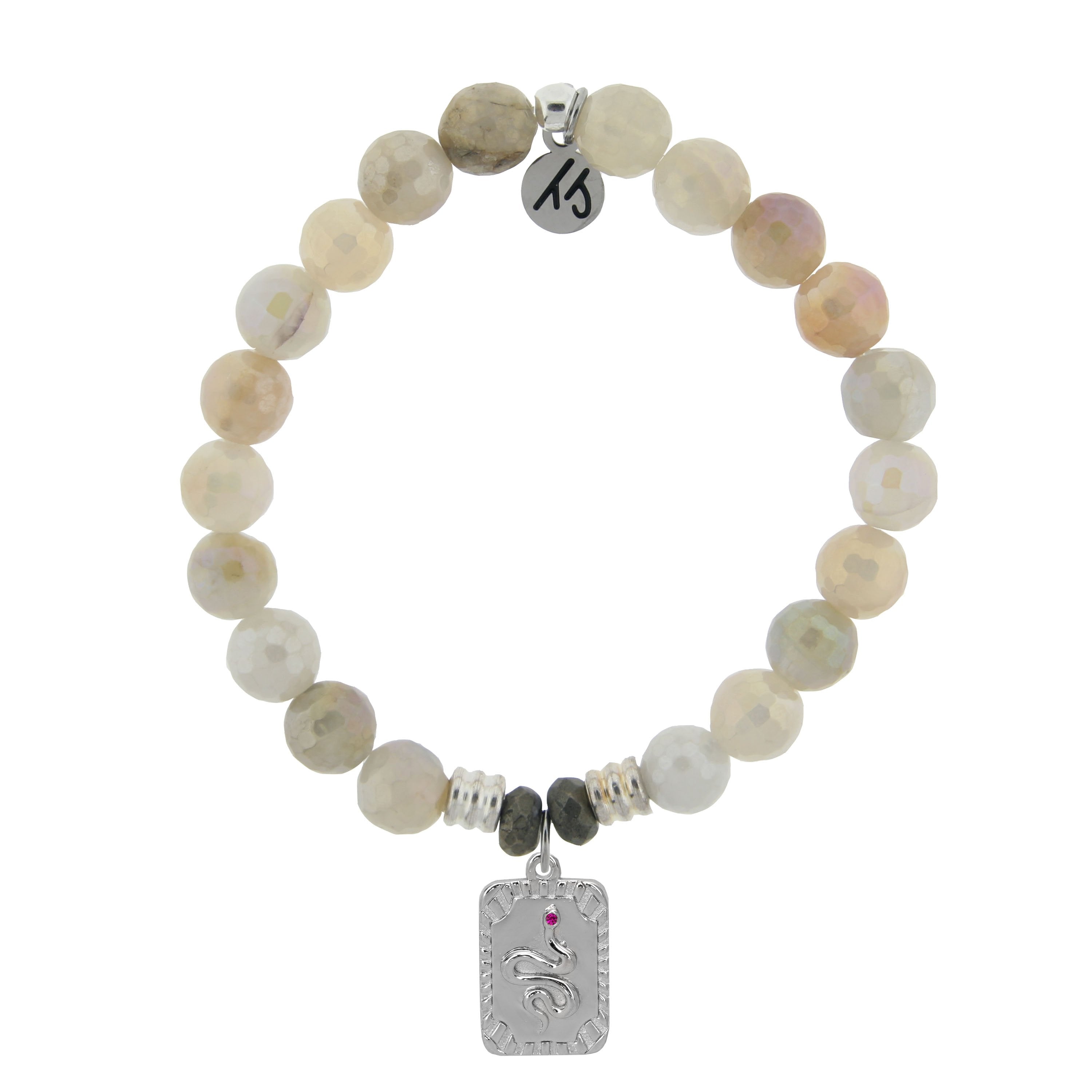 Moonstone Stone Bracelet with Snake Sterling Silver Charm