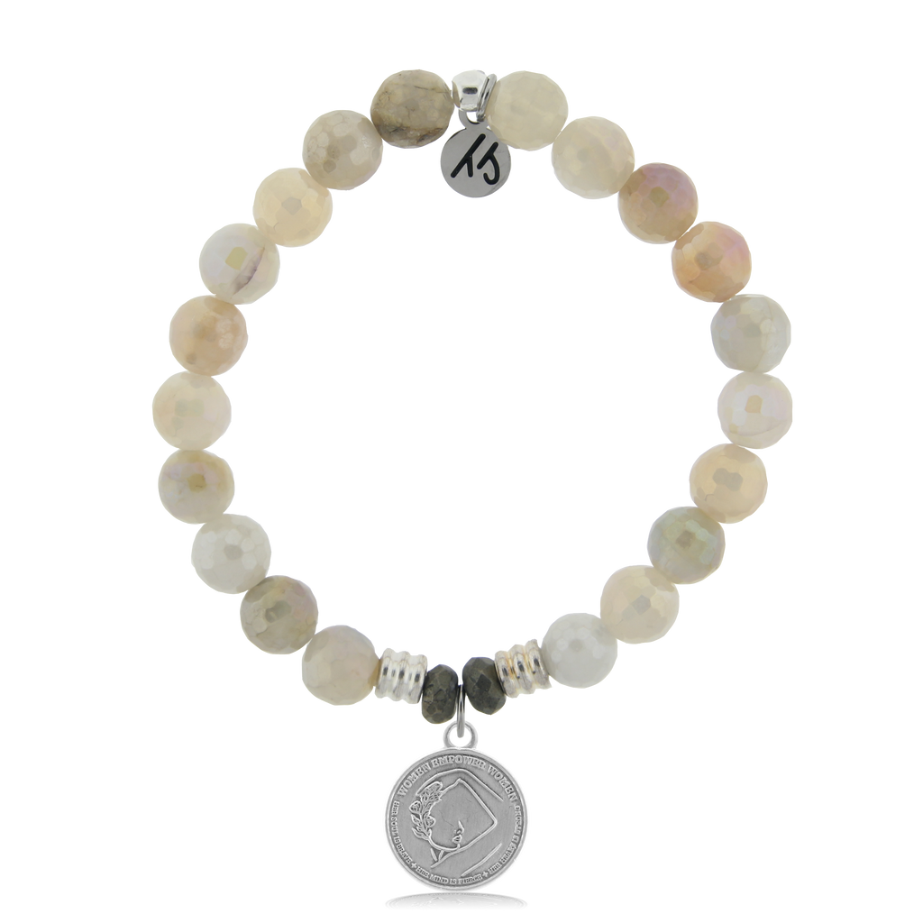 Moonstone Stone Bracelet with We Are Strong Sterling Silver Charm