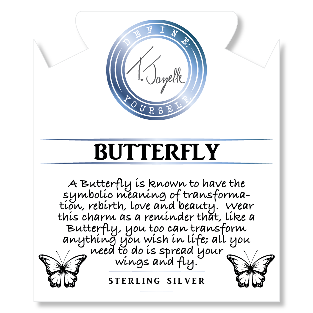 Multi Amazonite Stone Bracelet with Butterfly Sterling Silver Charm
