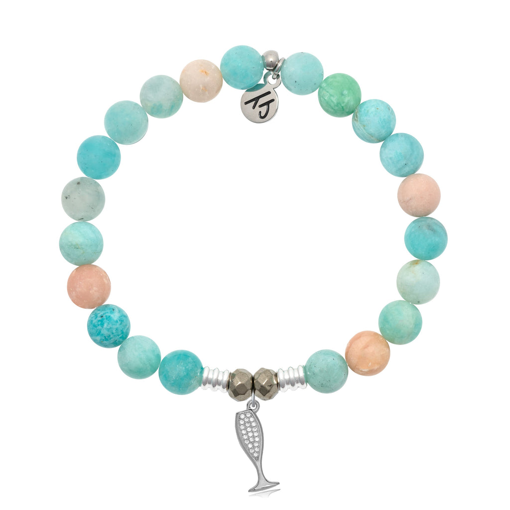 Multi Amazonite Stone Bracelet with Cheers Sterling Silver Charm