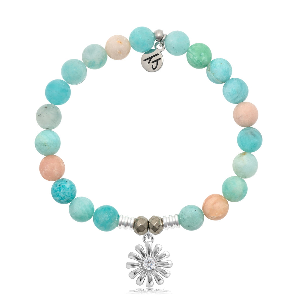 Multi Amazonite Stone Bracelet with Daisy Sterling Silver Charm