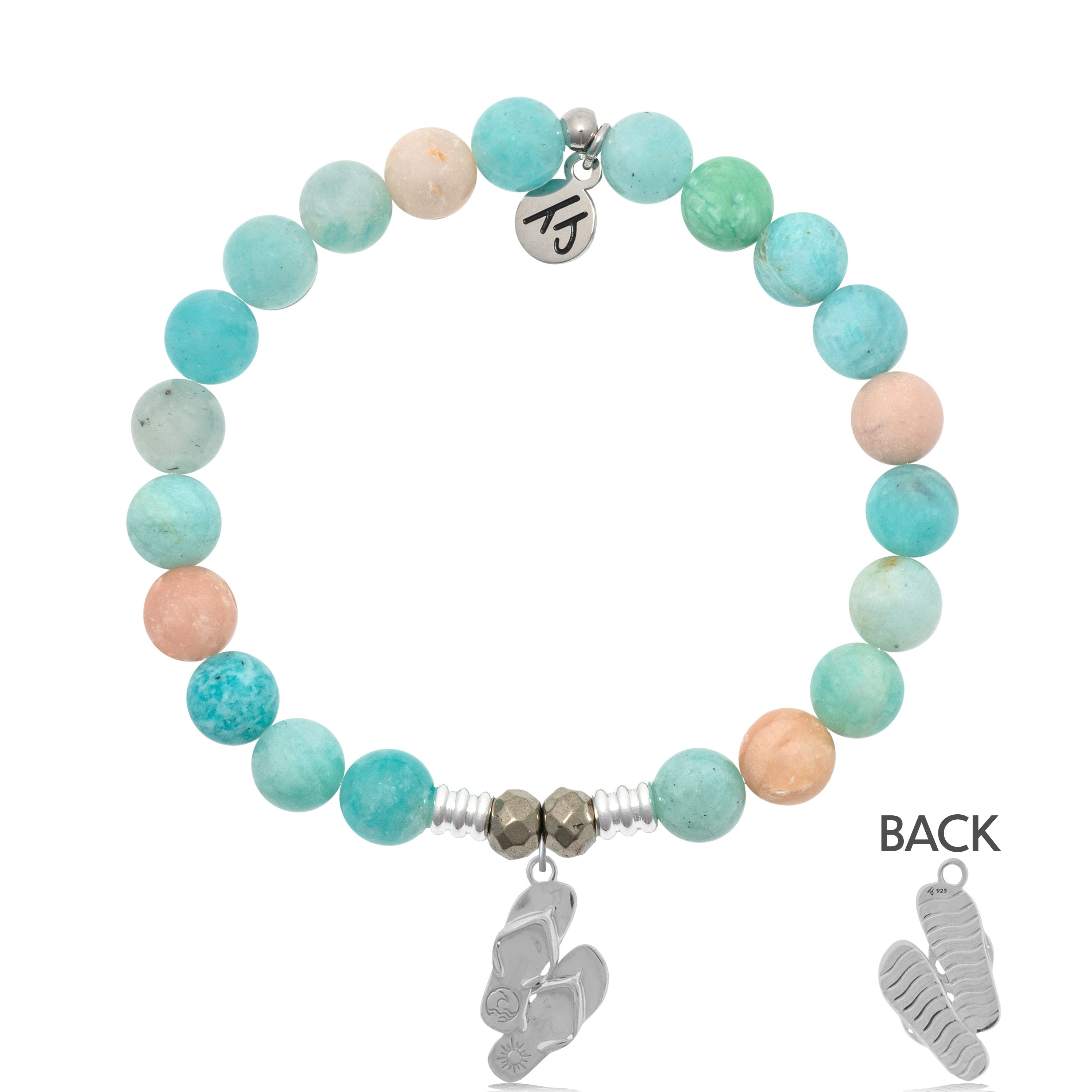 Multi Amazonite Stone Bracelet with Flip Flop Sterling Silver Charm