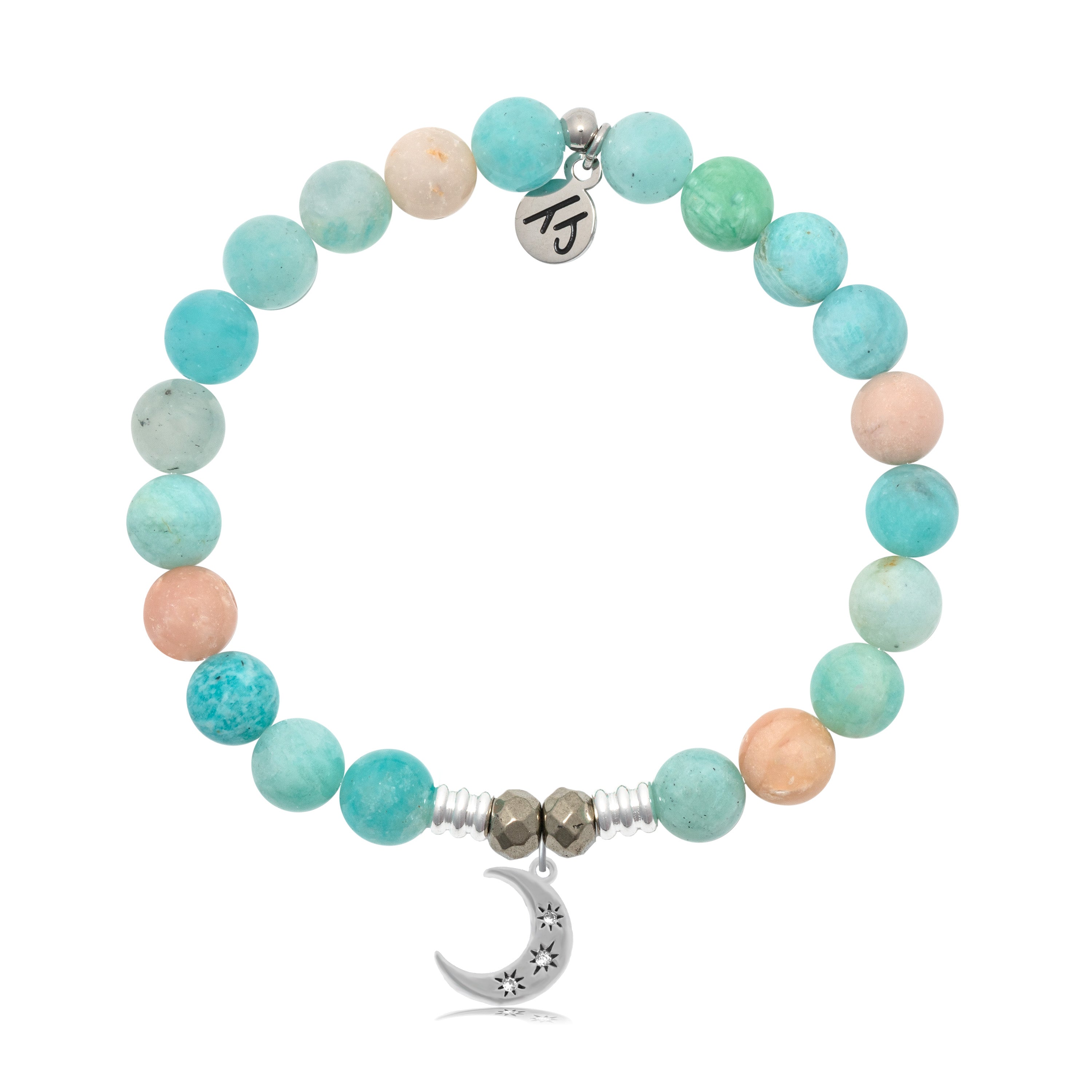 Multi Amazonite Stone Bracelet with Friendship Stars Sterling Silver Charm
