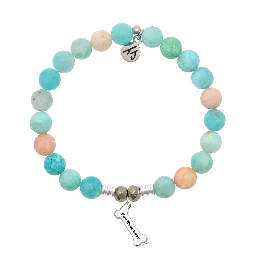Multi Amazonite Stone Bracelet with Fur Ever Love Sterling Silver Charm